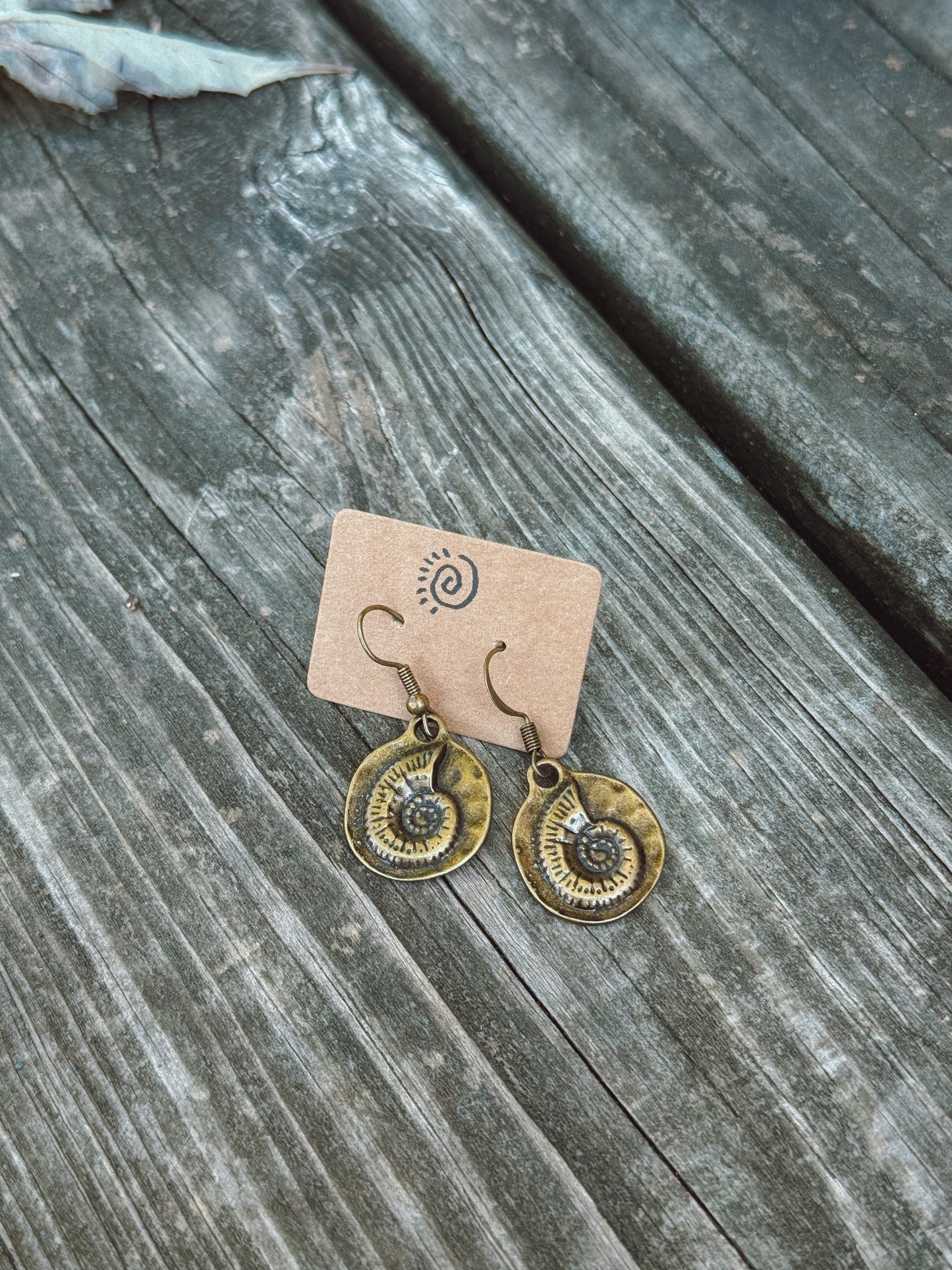 Ammonite Spiral Charm Earrings – Bronze Plated