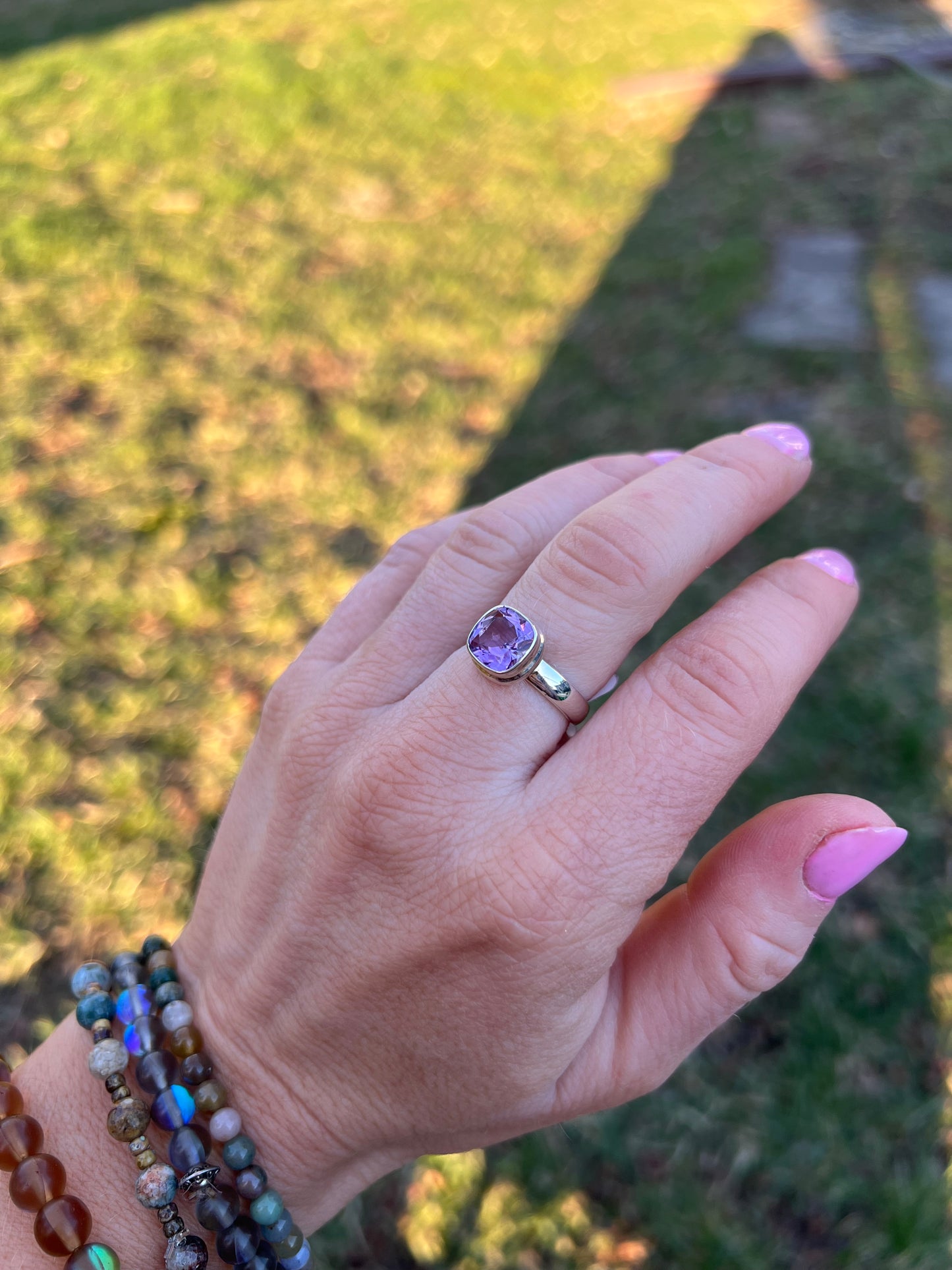 Amethyst Faceted Sterling Silver Ring – Size 7