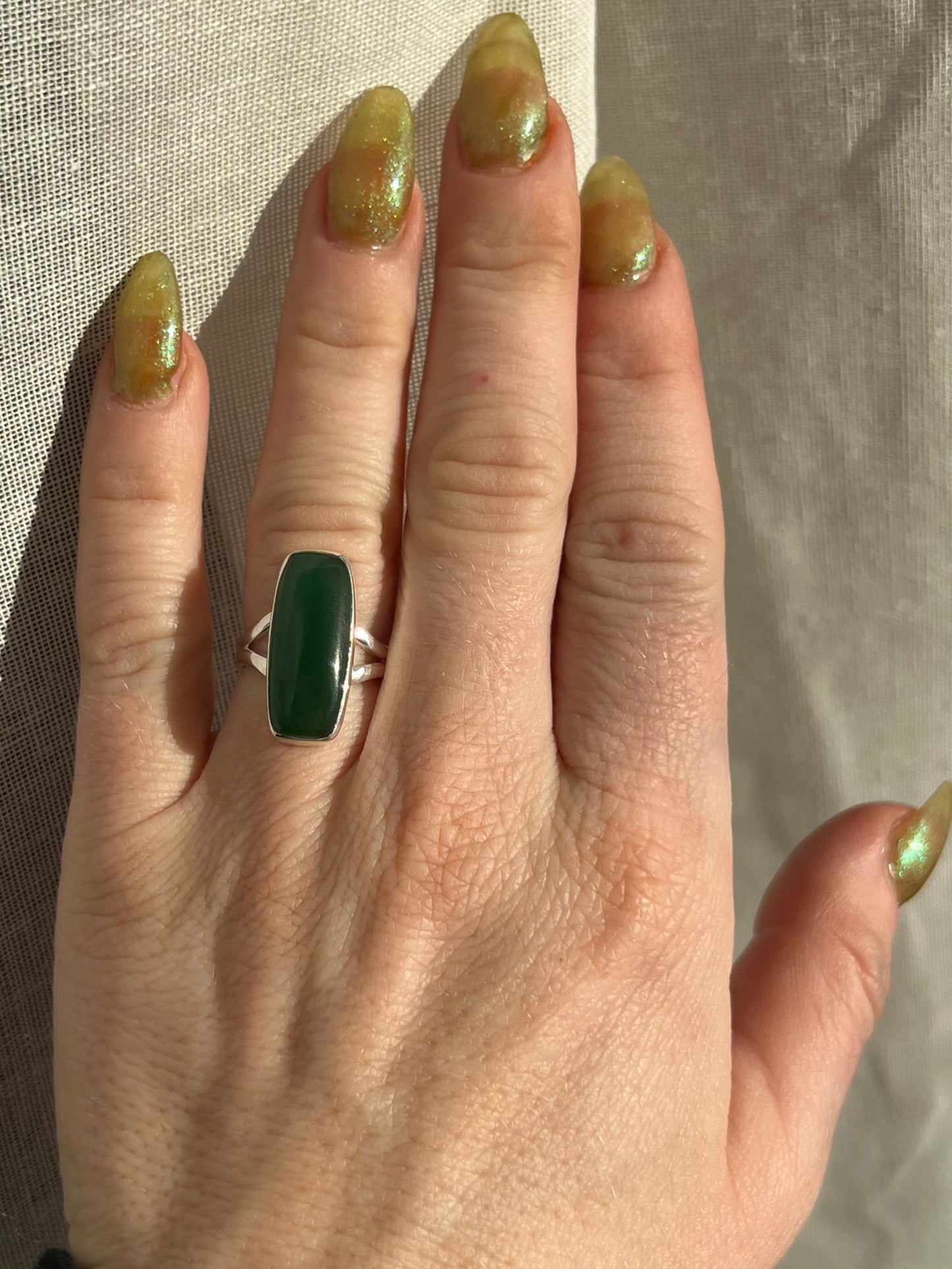 Forest Green Aventurine Sterling Silver Ring – Size 5