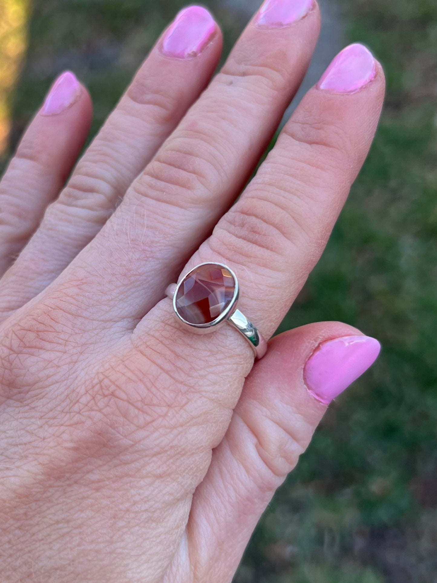 Red Botswana Agate Sterling Silver Adjustable Ring