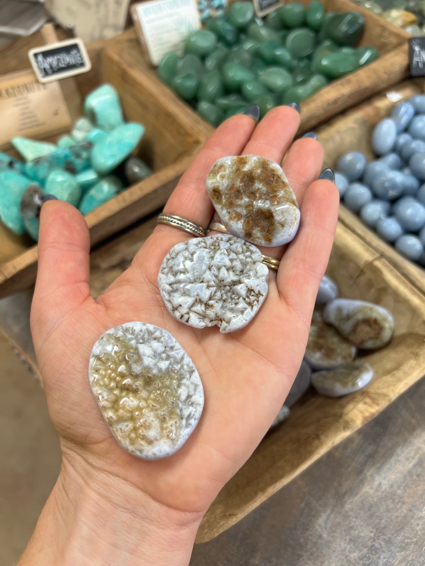 Blue Lace Agate authentic tumbled palm stone