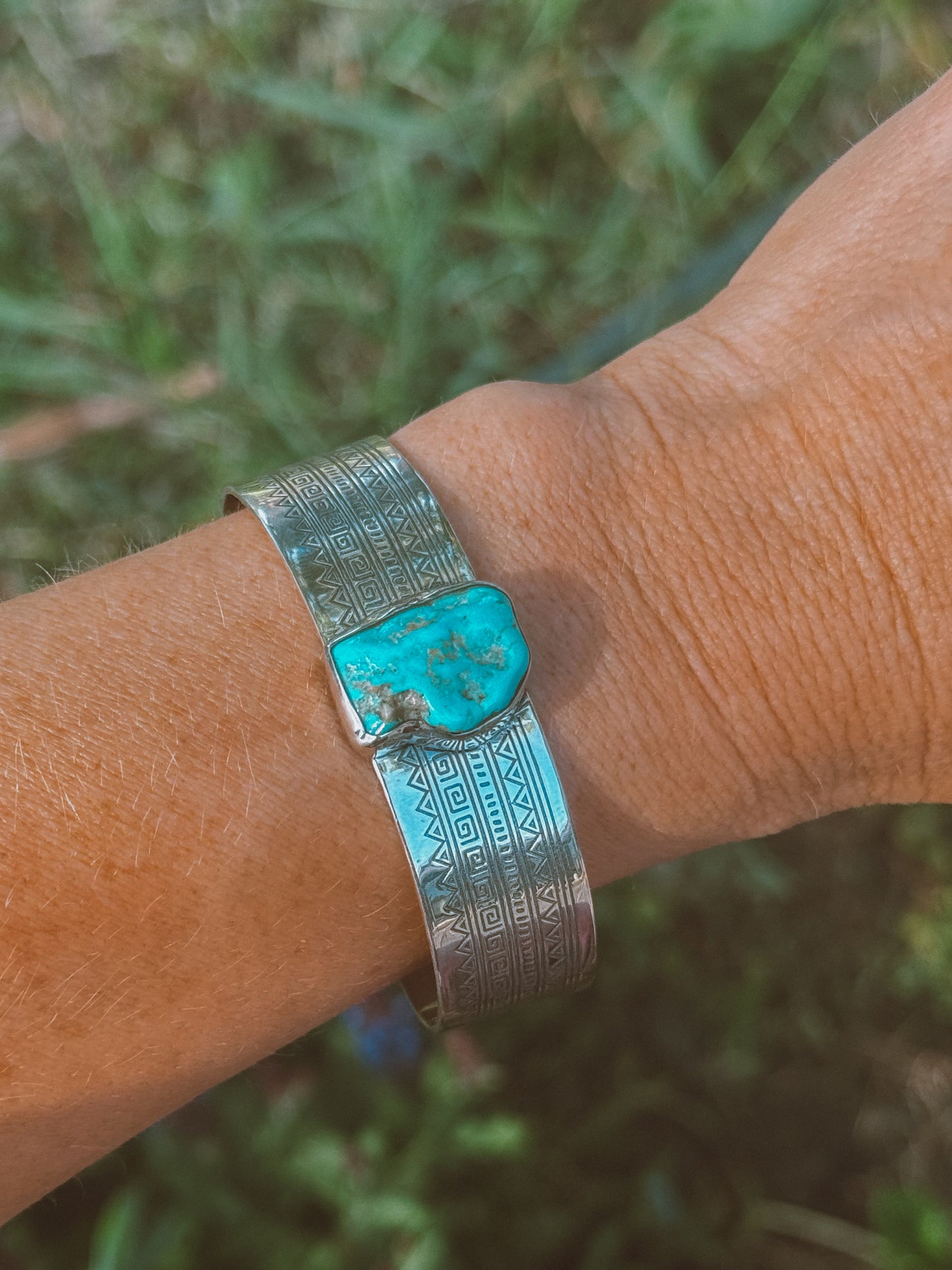 Turquoise Aztec Sterling Silver Cuff Bracelet