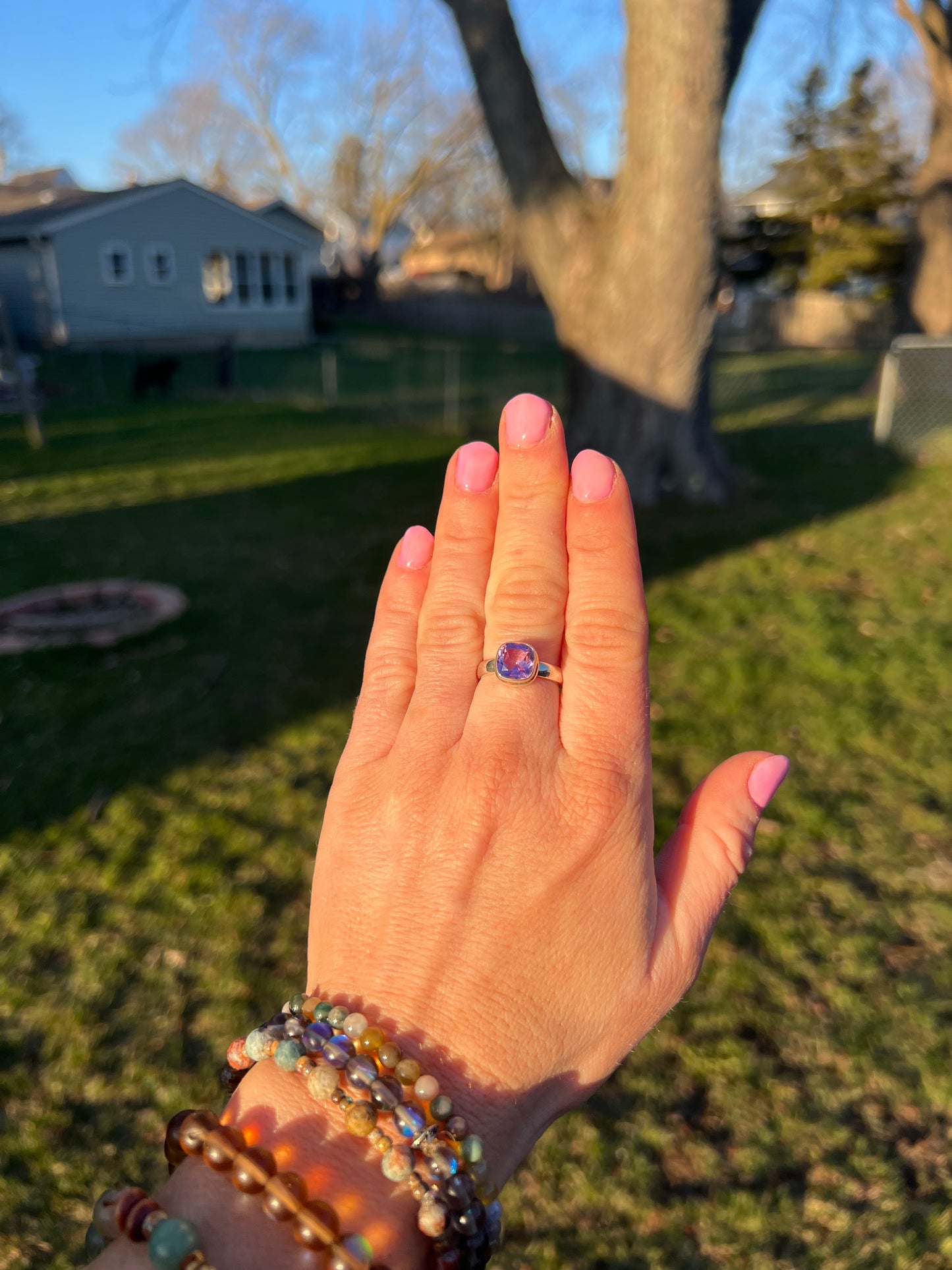 Amethyst Faceted Sterling Silver Ring – Size 7
