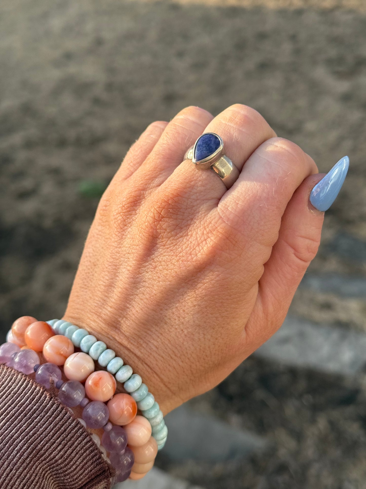 Dumortierite Teardrop Sterling Silver Ring – Size 7 3/4