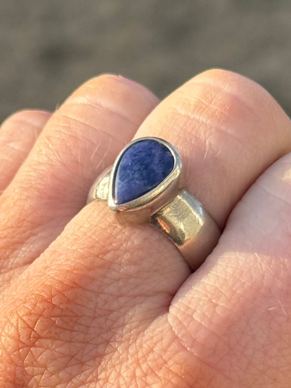 Dumortierite Teardrop Sterling Silver Ring – Size 7 3/4