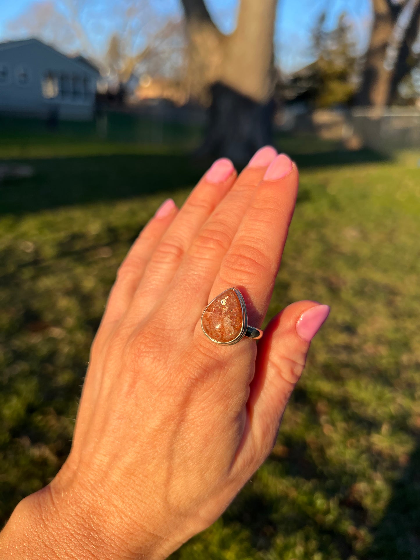 Sparkling Sunstone Sterling Silver Ring size 7.5