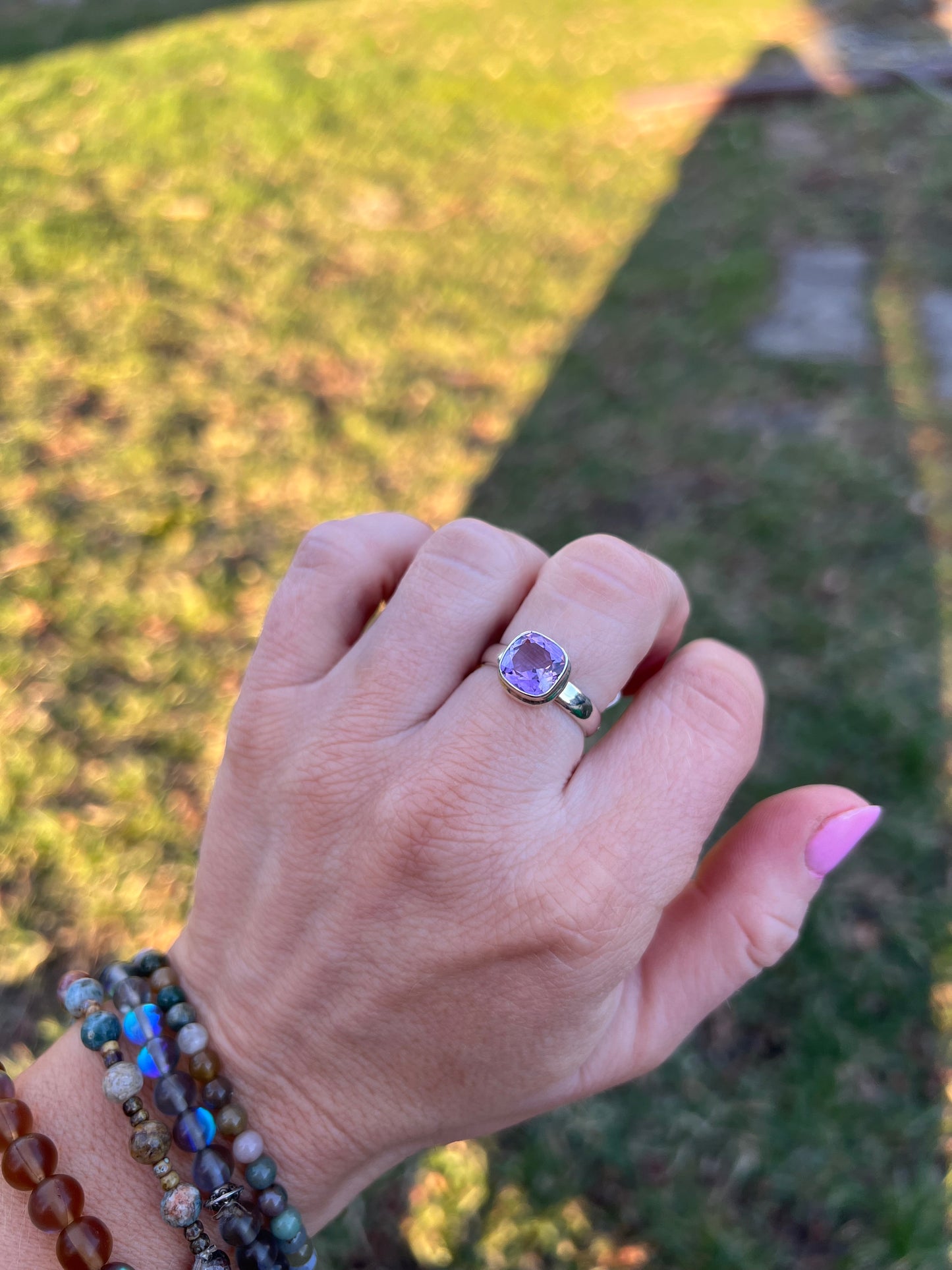 Amethyst Faceted Sterling Silver Ring – Size 7