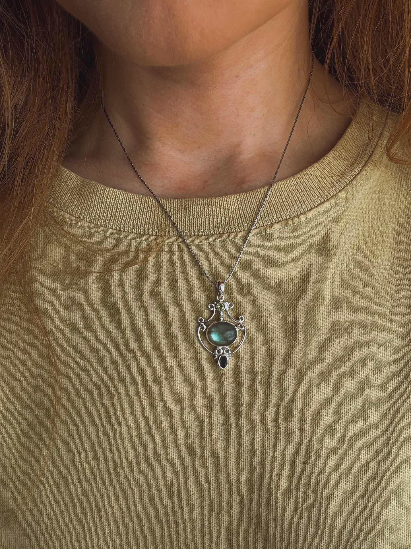 Labradorite Iolite Peridot Sterling Silver Pendant