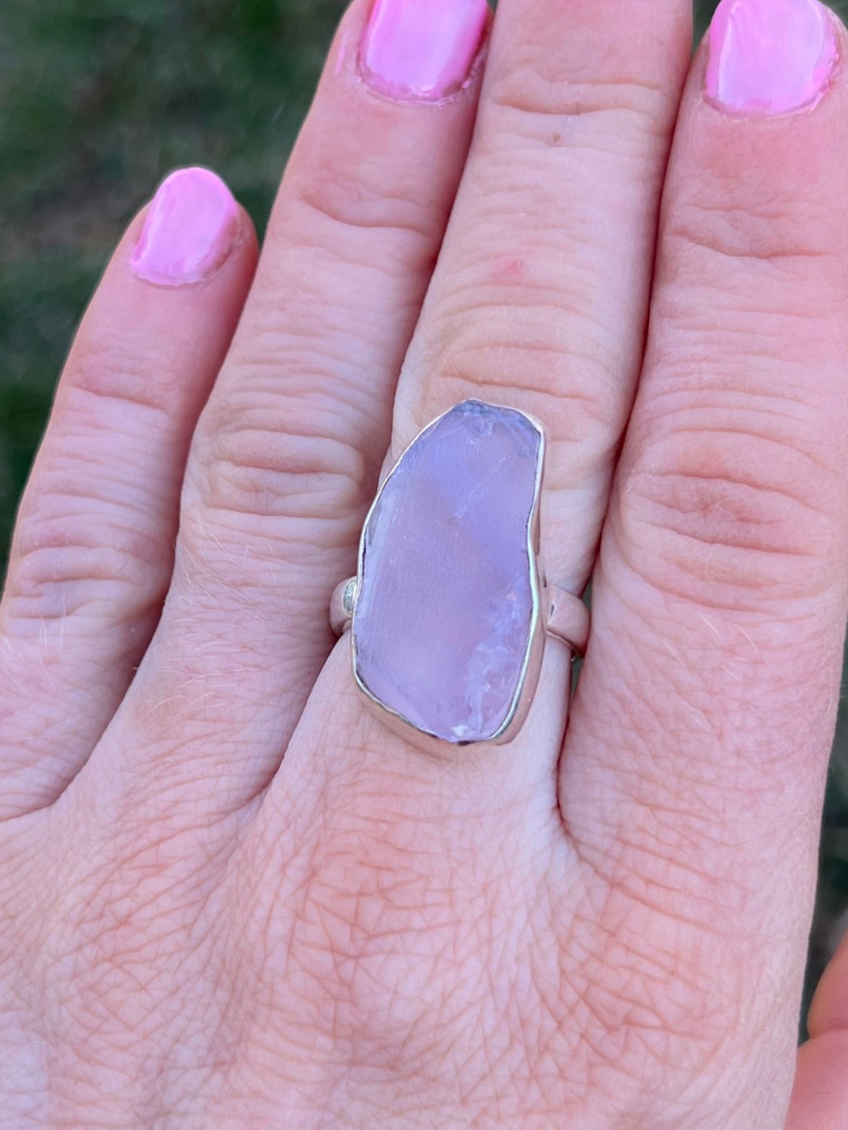 Lavender Rose Quartz Sterling Silver Ring – Size 7