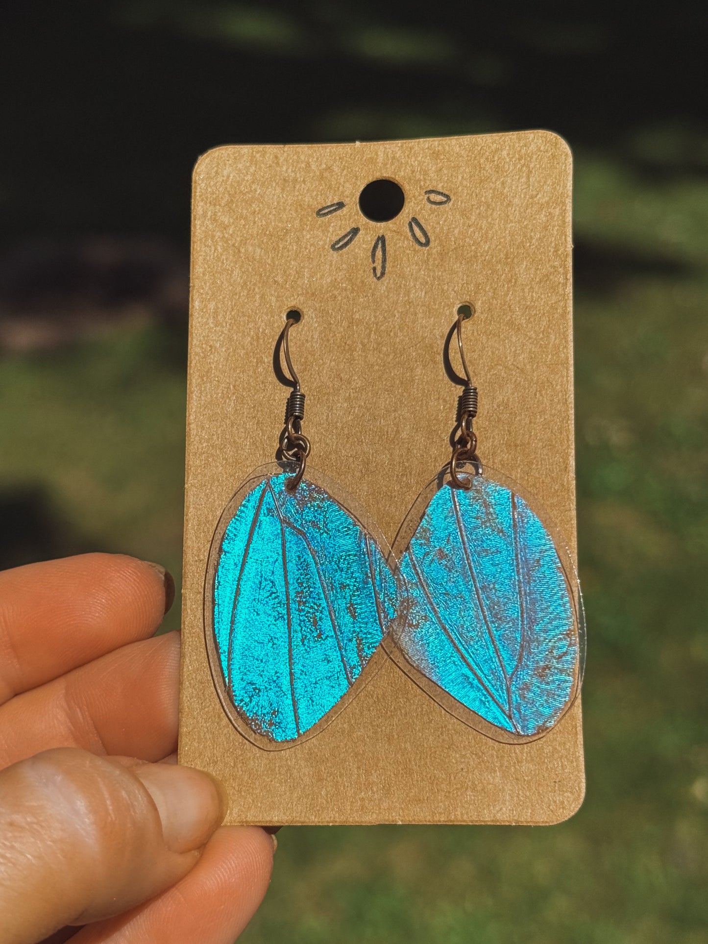 Blue Morpho Butterfly Wing Earrings – Antique Copper Hooks