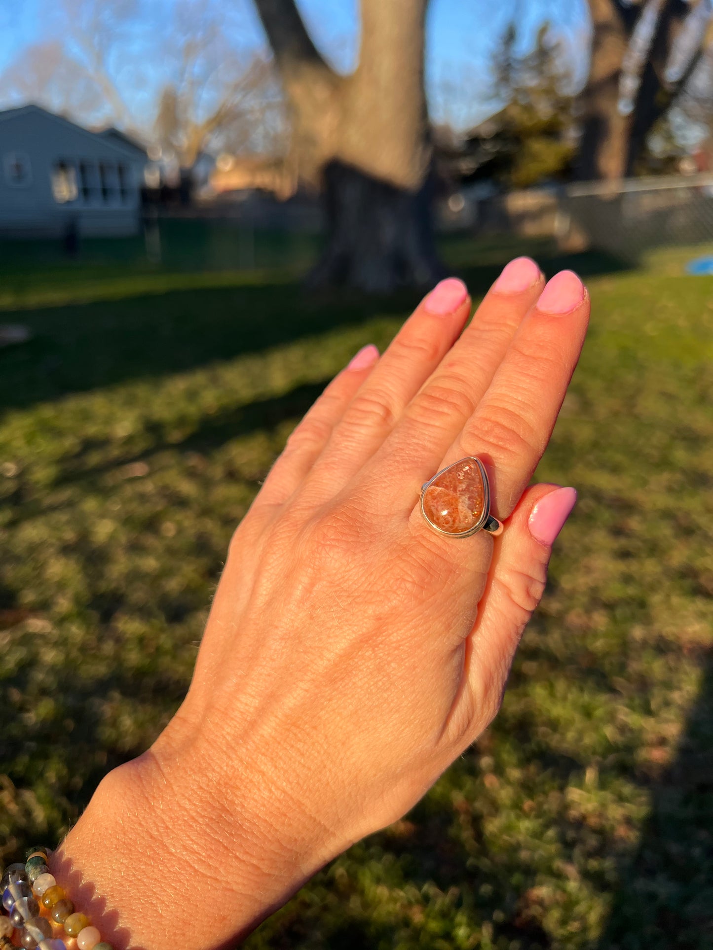 Sparkling Sunstone Sterling Silver Ring size 7.5
