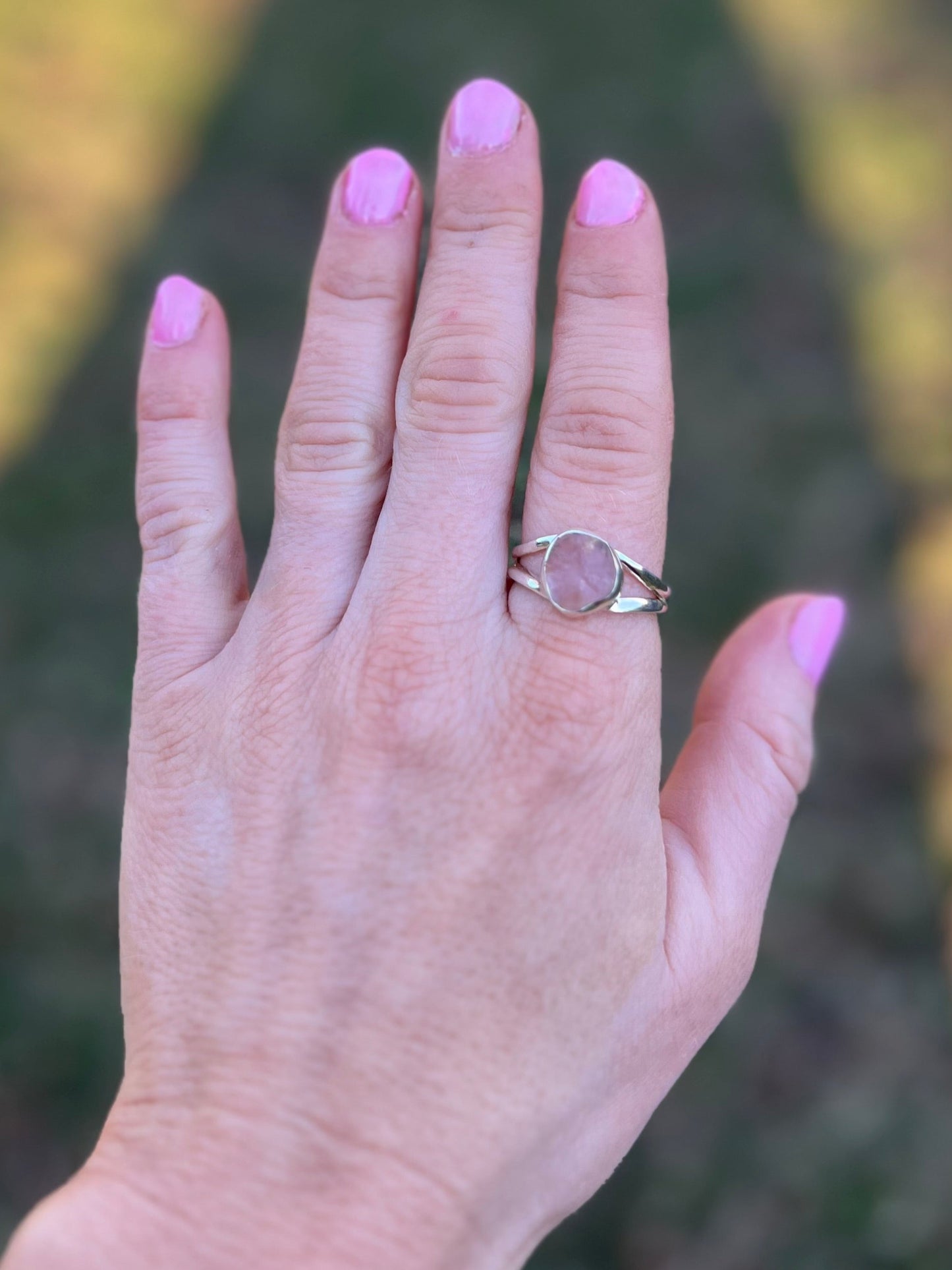 Raw Rose Quartz Sterling Silver Ring – Size 9