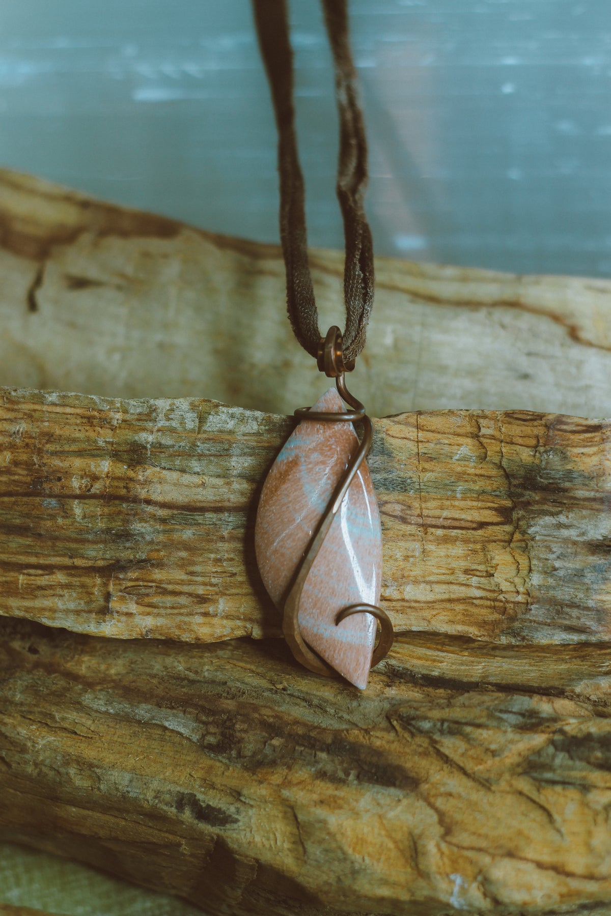Peach Coral & Copper Wrapped Necklace | Earthbound Goddess