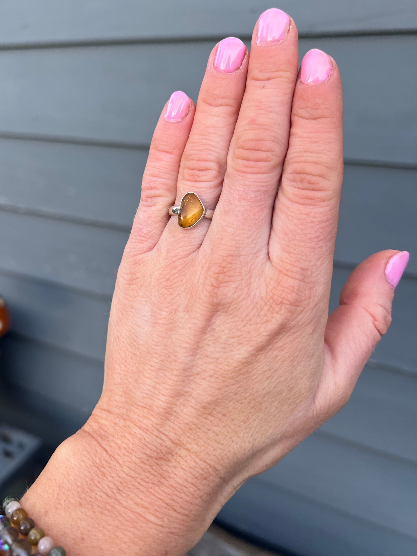 Golden Amber Sterling Silver Ring – Size 7