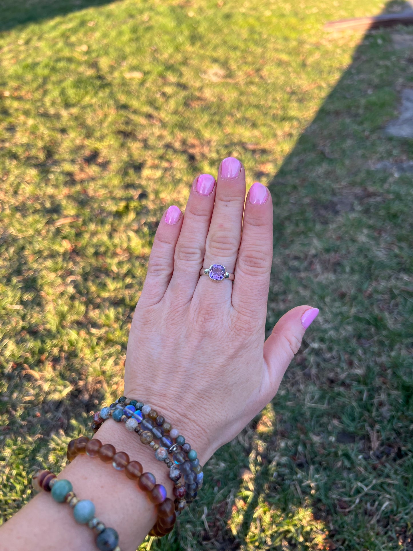 Amethyst Faceted Sterling Silver Ring – Size 7