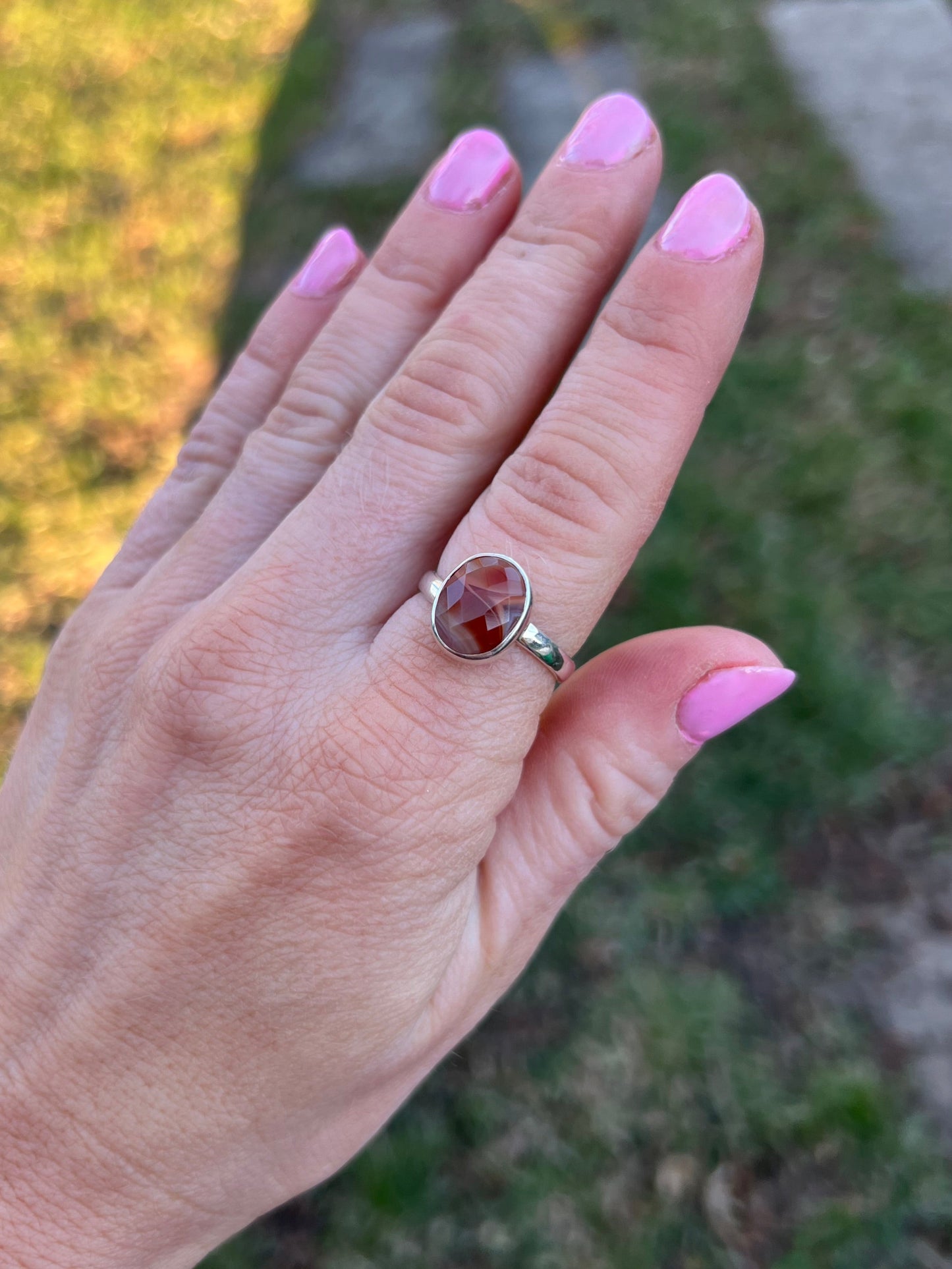 Red Botswana Agate Sterling Silver Adjustable Ring