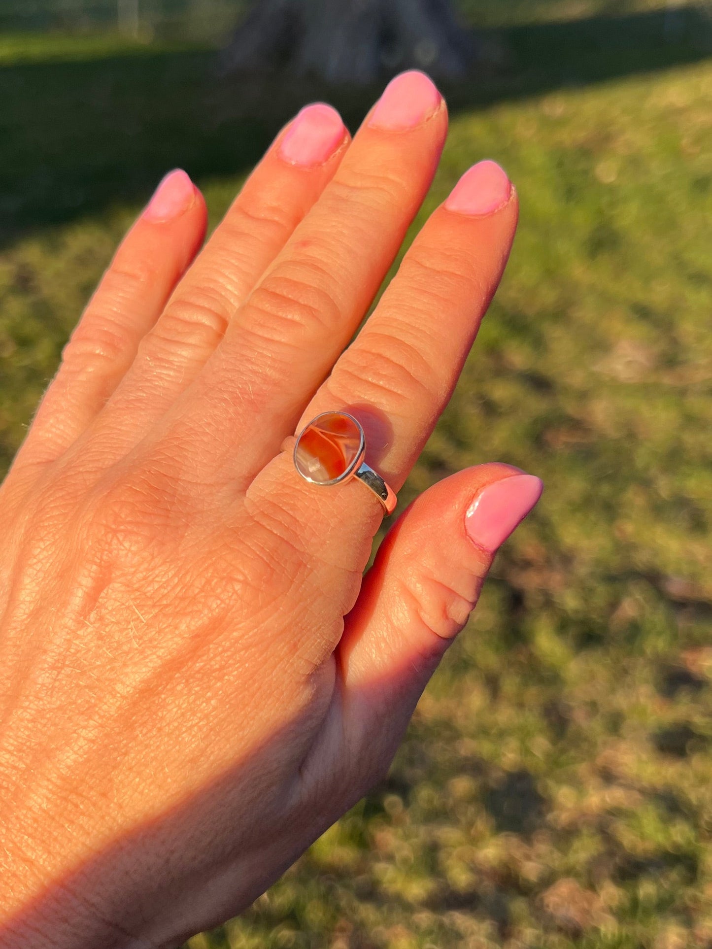 Red Botswana Agate Sterling Silver Adjustable Ring