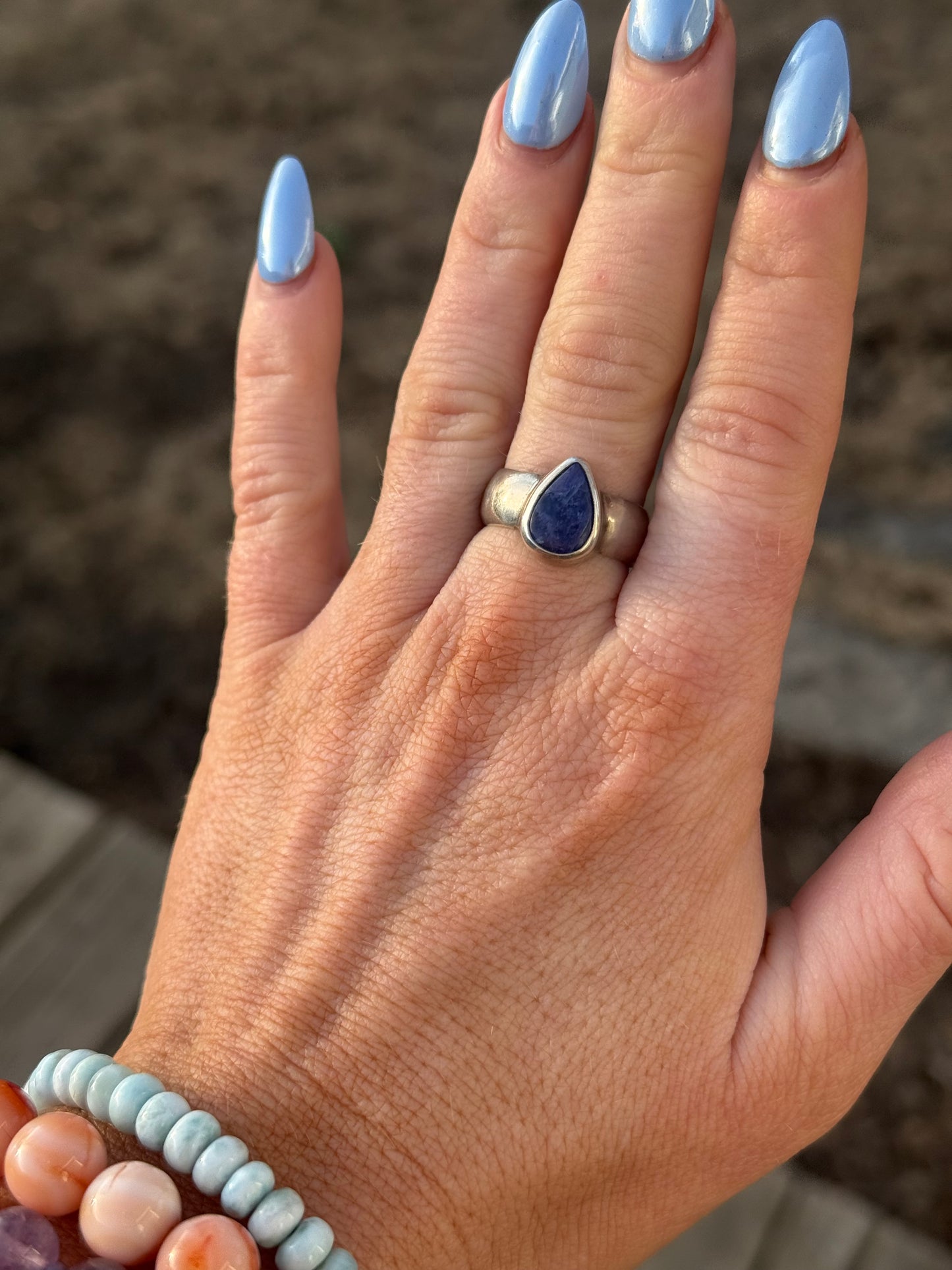 Dumortierite Teardrop Sterling Silver Ring – Size 7 3/4