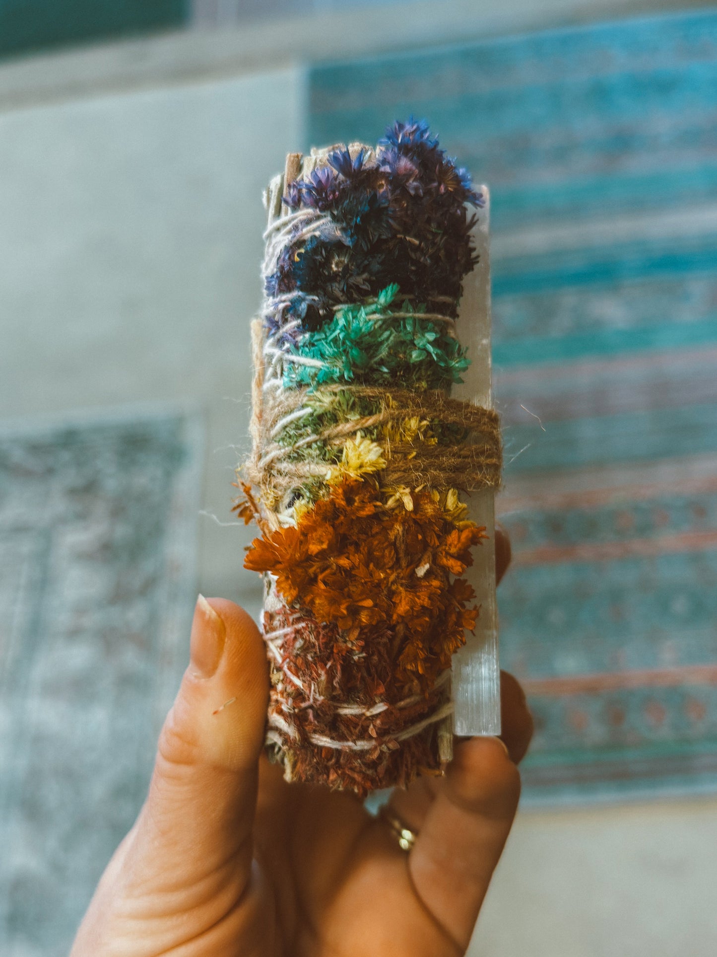 Chakra Flower Smudge Bundle with Selenite