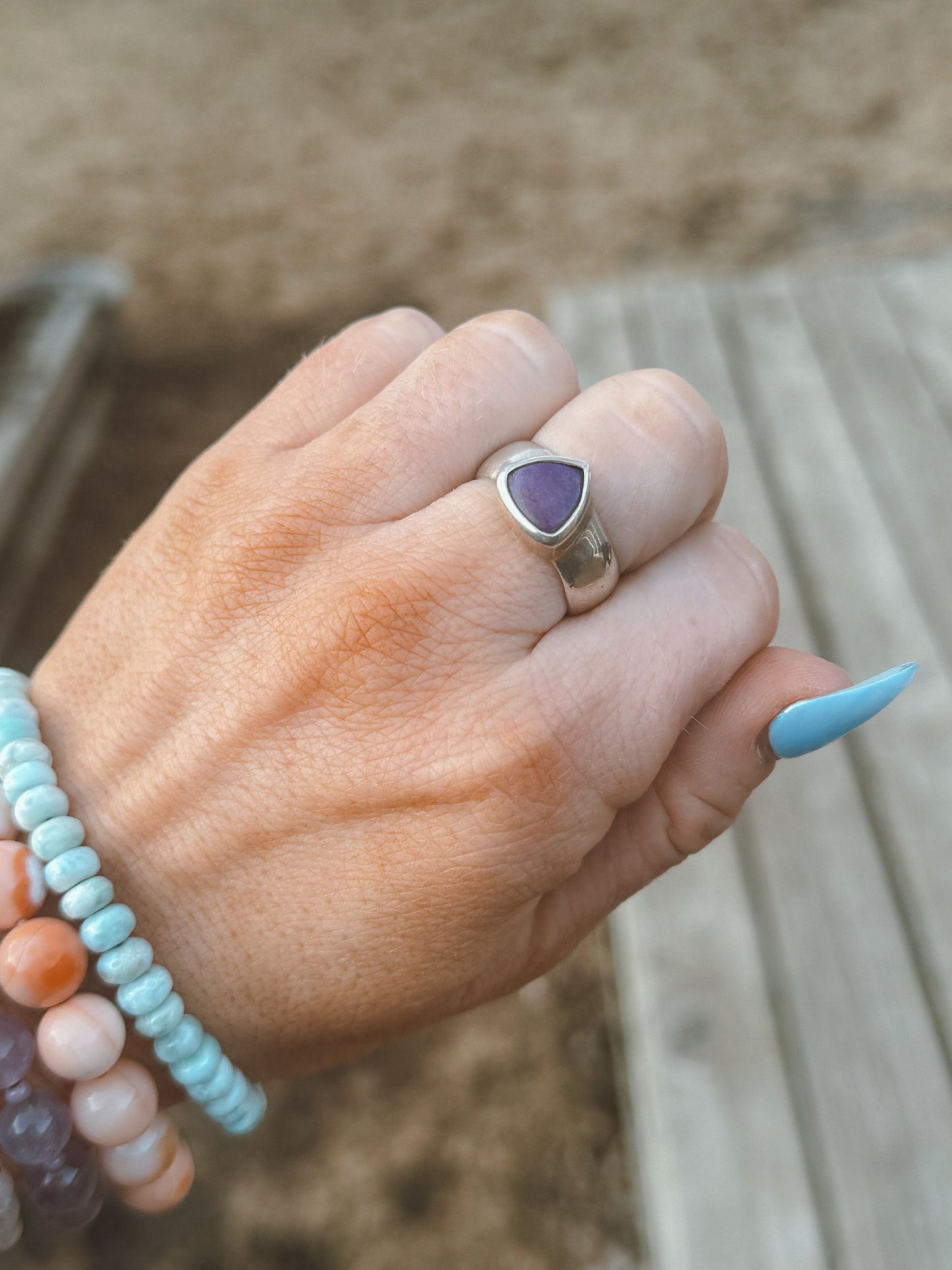 Sugilite Teardrop Sterling Silver Ring – Size 8