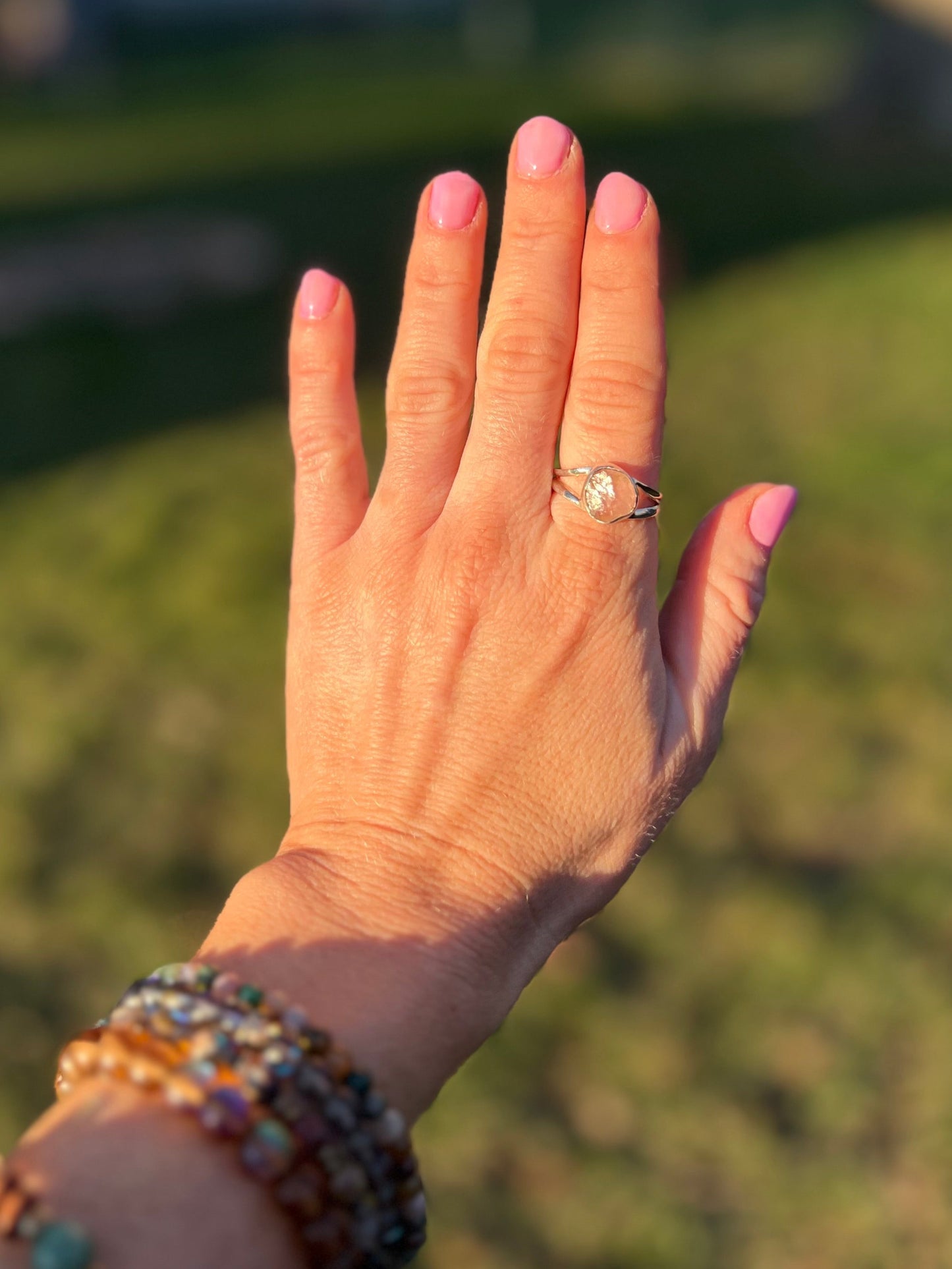Raw Rose Quartz Sterling Silver Ring – Size 9