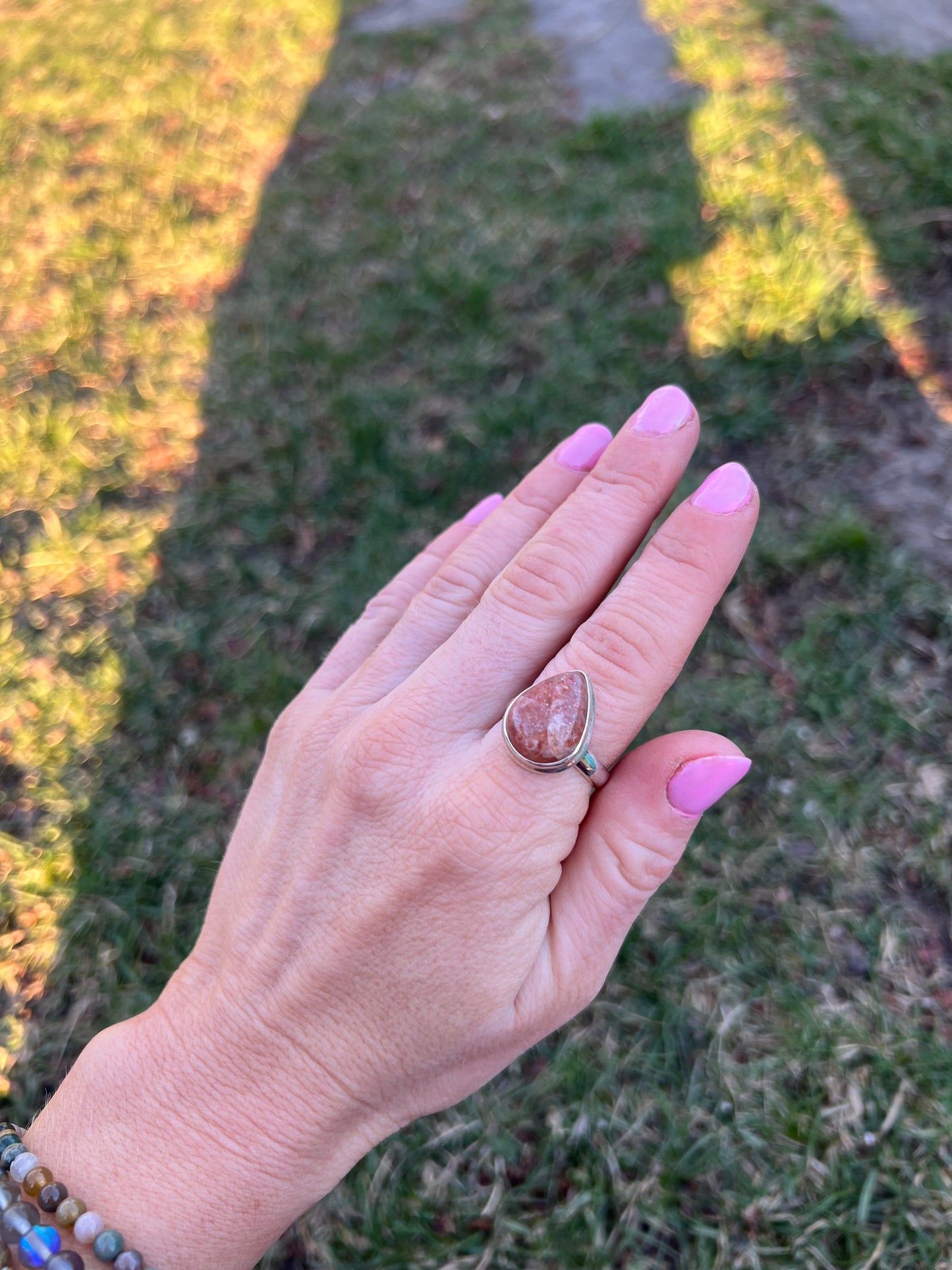 Sparkling Sunstone Sterling Silver Ring size 7.5