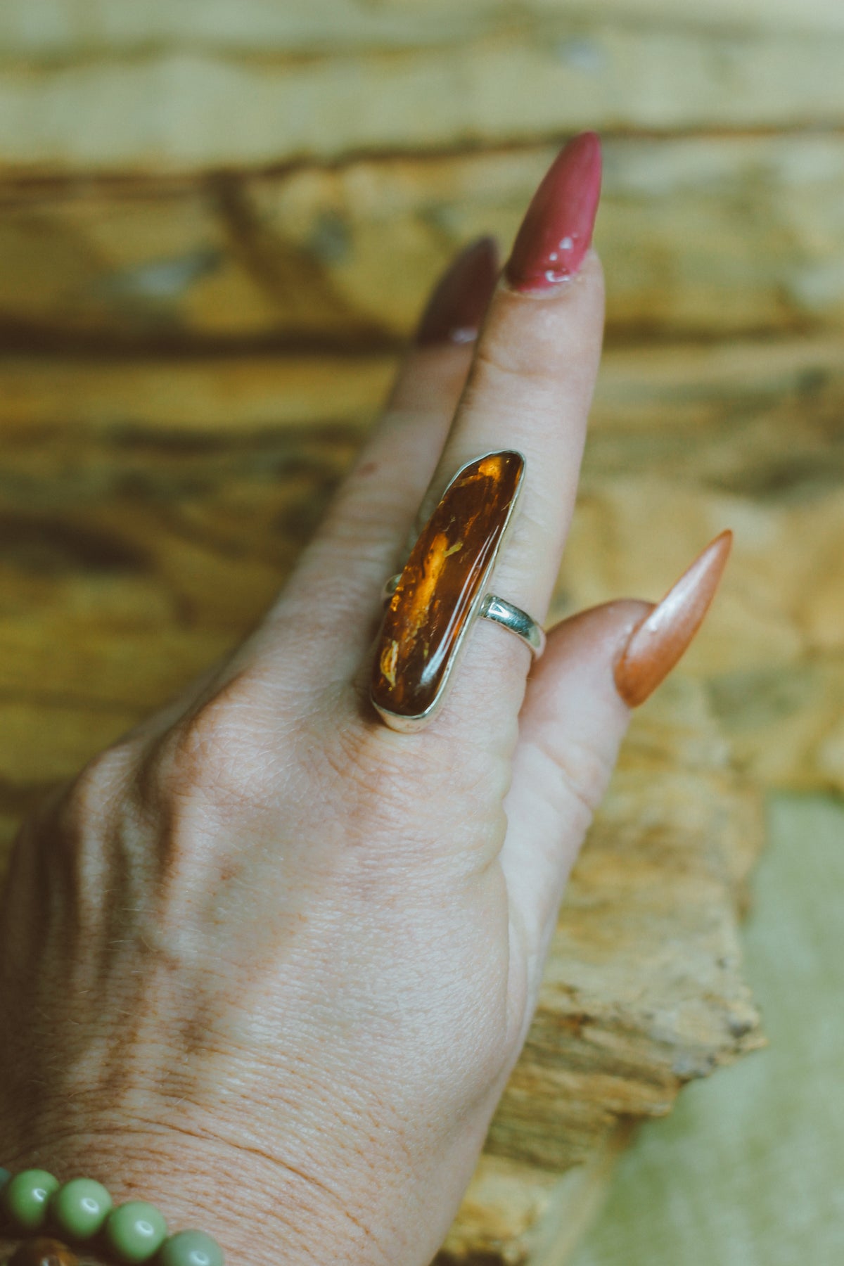 Golden Ember | Large Amber Sterling Silver Statement Ring | size 9