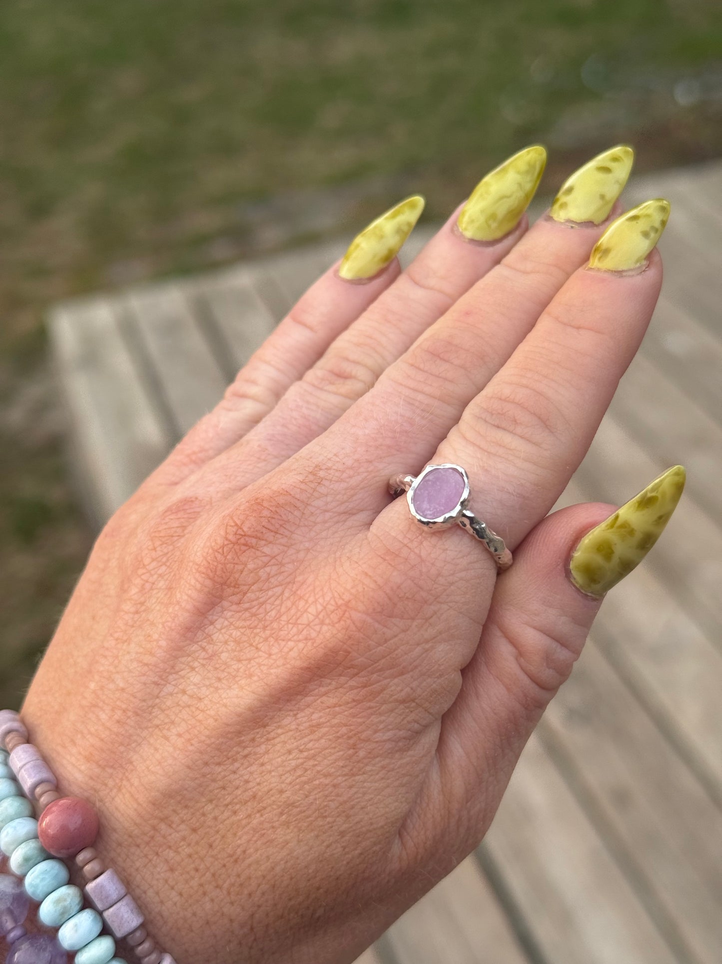 Pink Lepidolite Sterling Silver Ring – Size 9