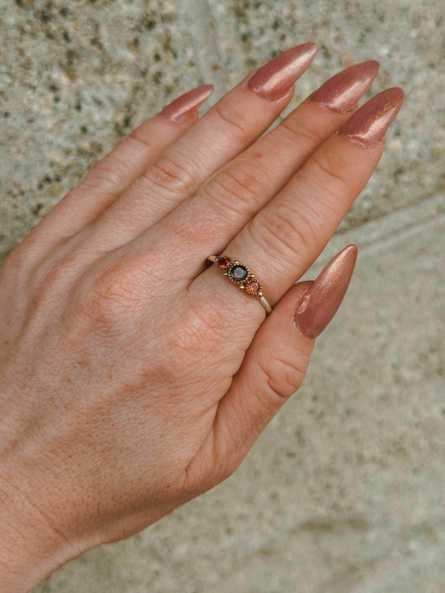 Smoky & Garnet Sterling Silver & Brass Ring size 9