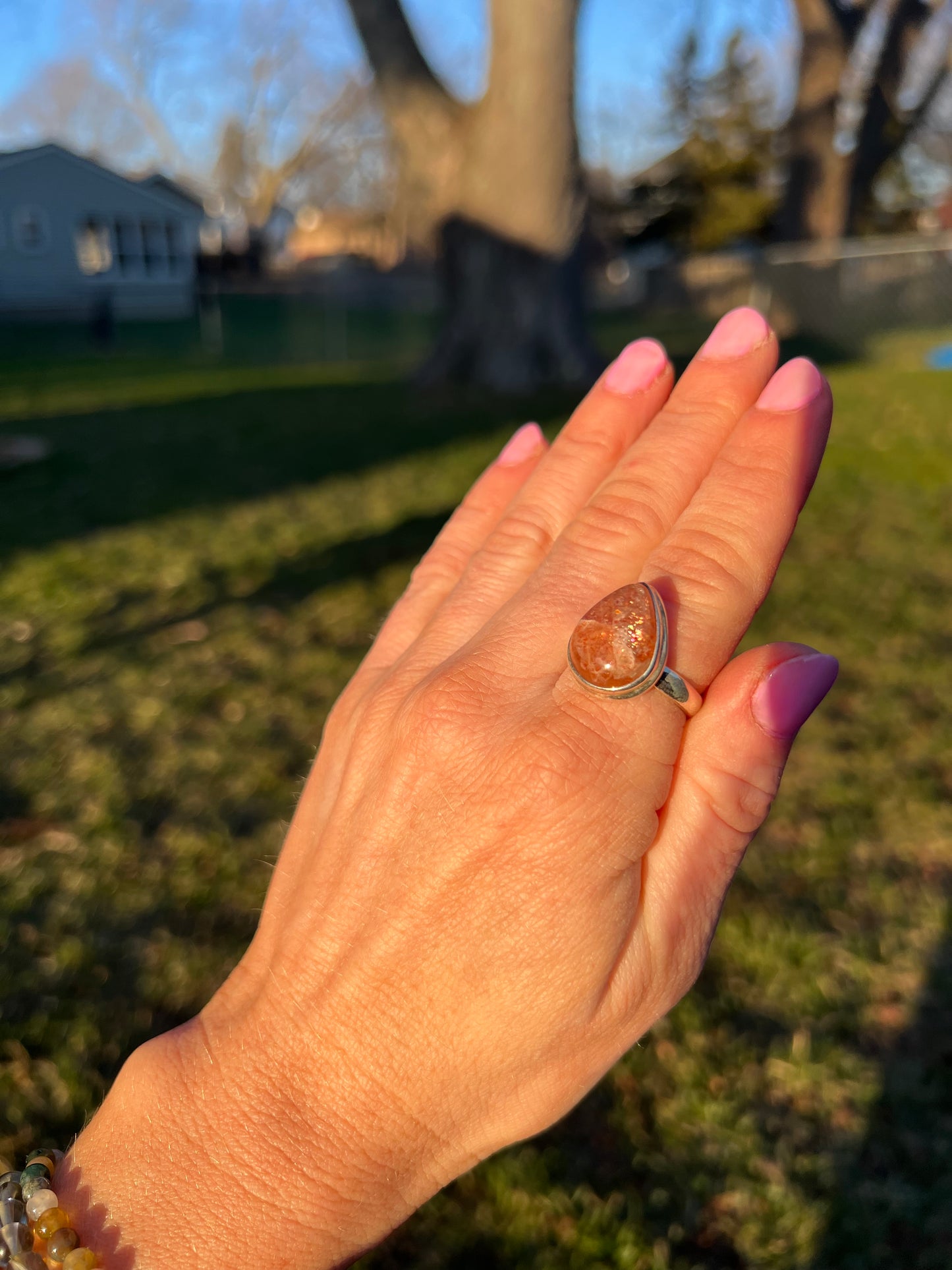 Sparkling Sunstone Sterling Silver Ring size 7.5