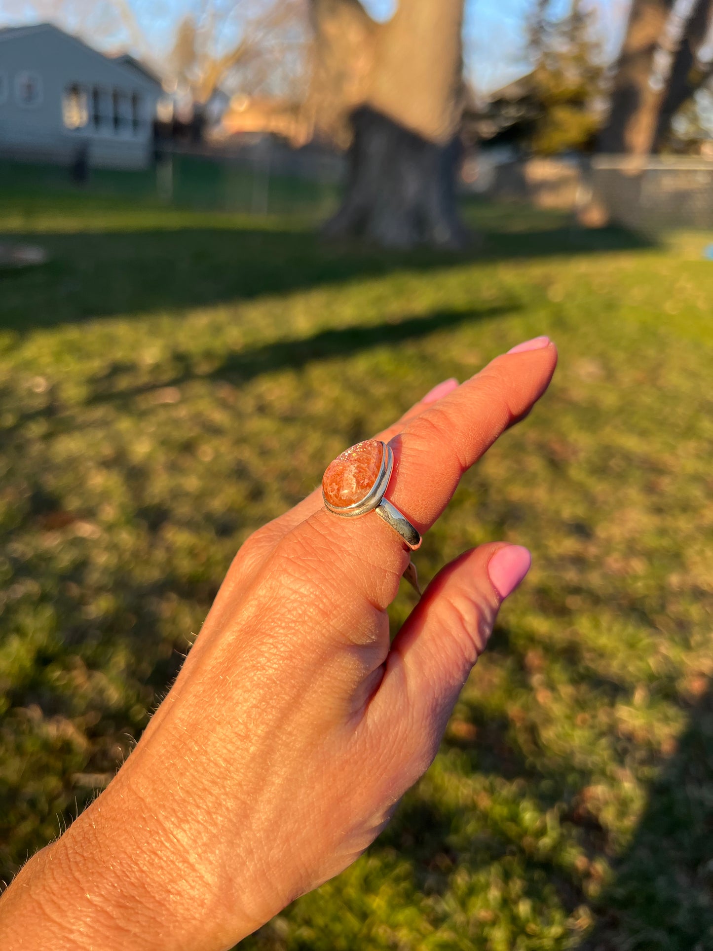 Sparkling Sunstone Sterling Silver Ring size 7.5