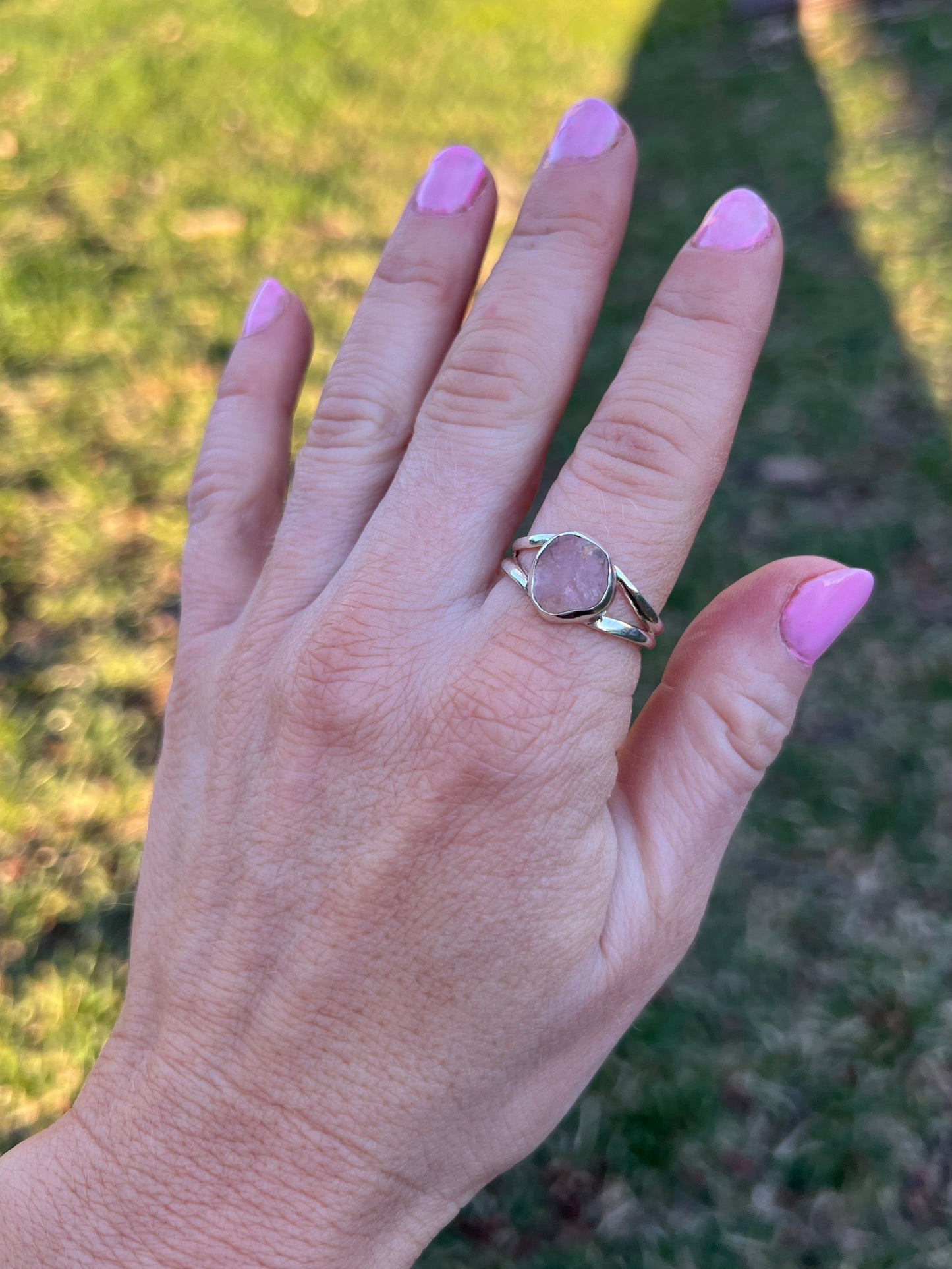 Raw Rose Quartz Sterling Silver Ring – Size 9