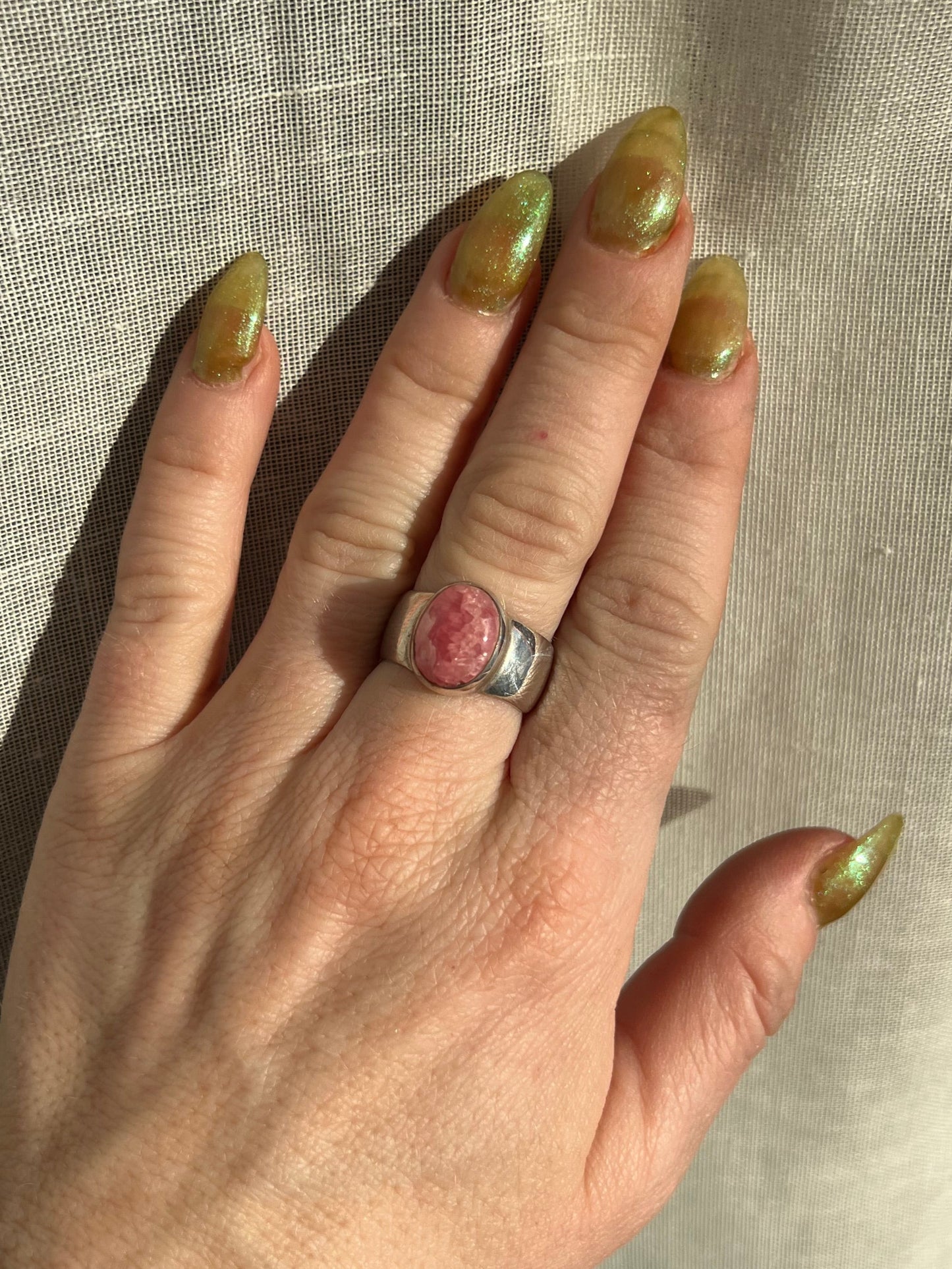 Rhodochrosite Sterling Silver Ring – Size 7