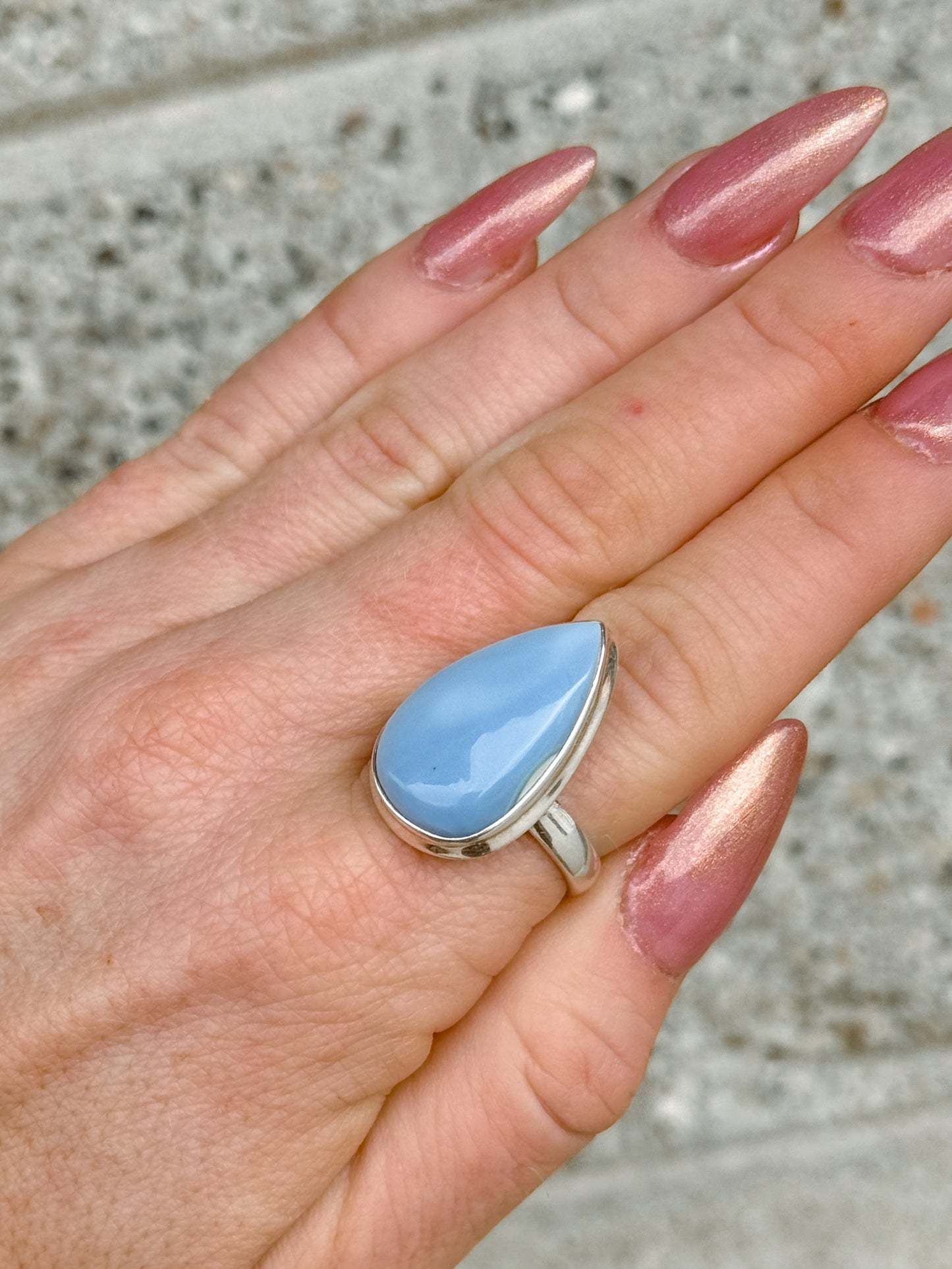 Blue Owyhee Opal tear drop ring size 10