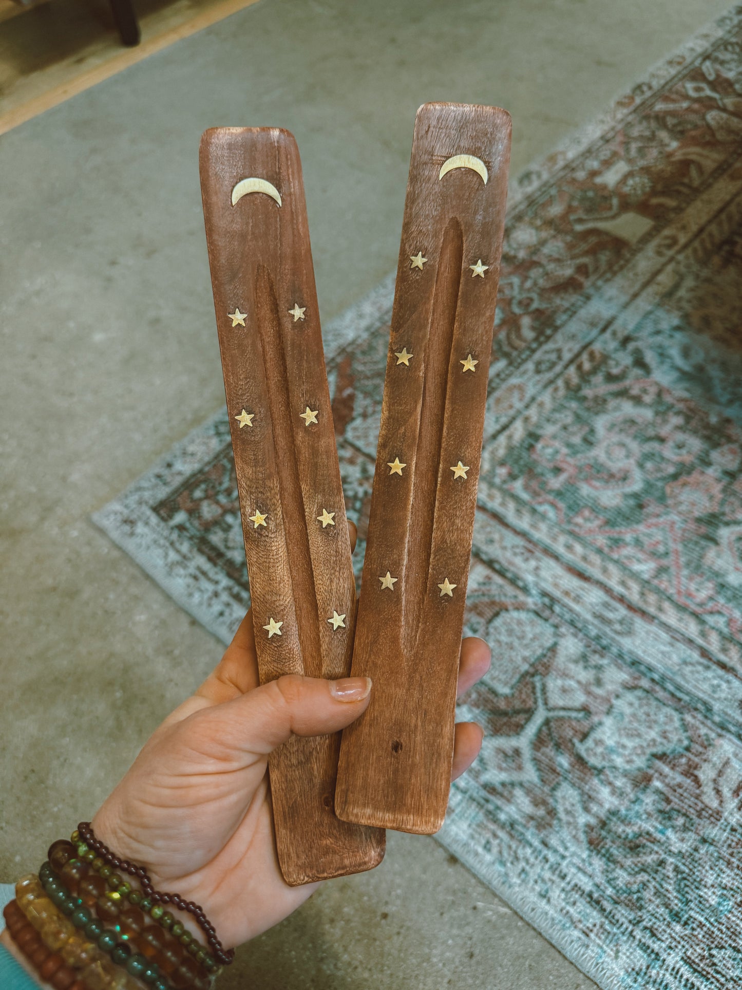 Moon & Stars Wooden Incense Holder
