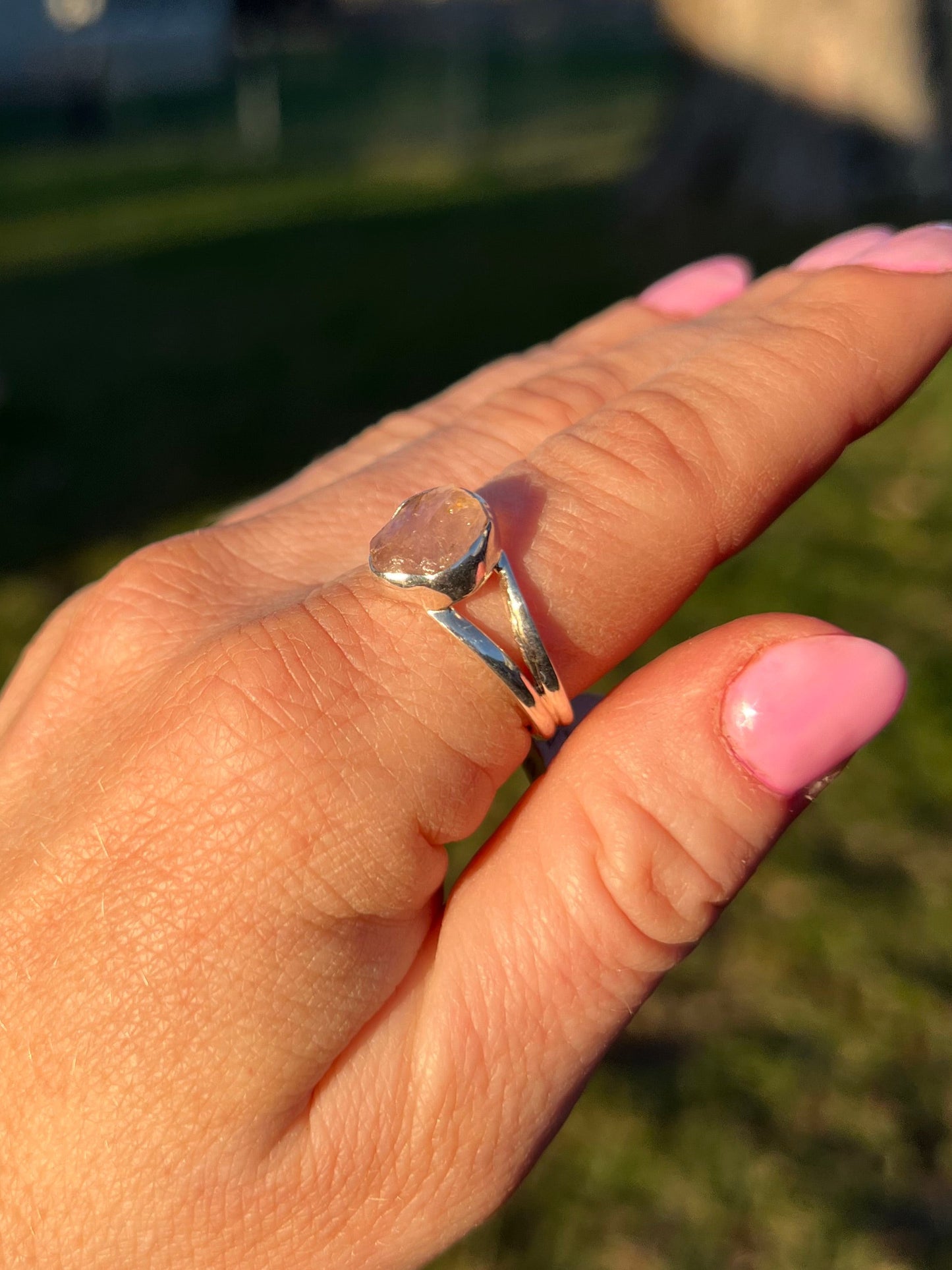 Raw Rose Quartz Sterling Silver Ring – Size 9