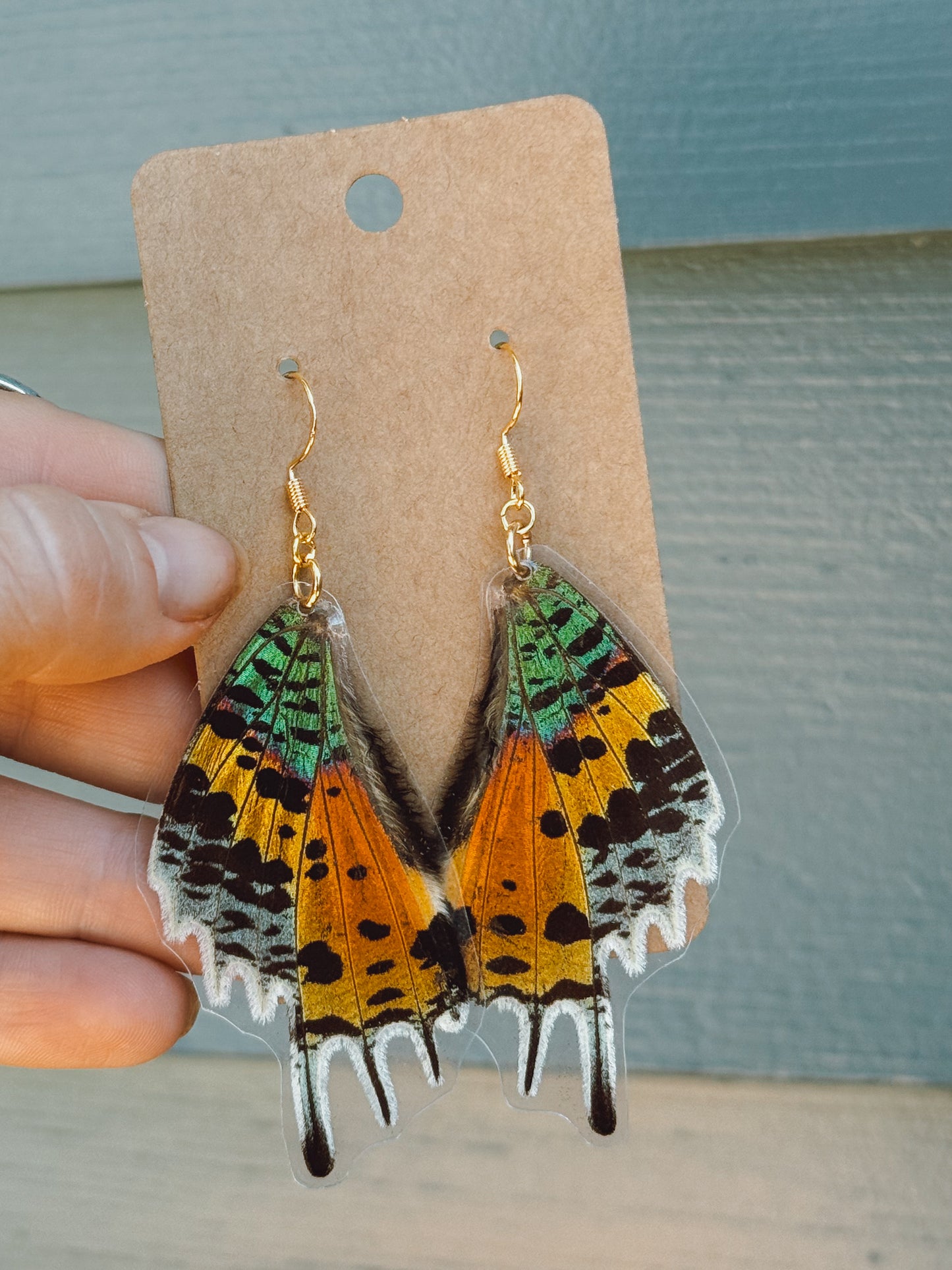 Rainbow Sunset Moth Wing Earrings – Gold Plated Sterling Silver