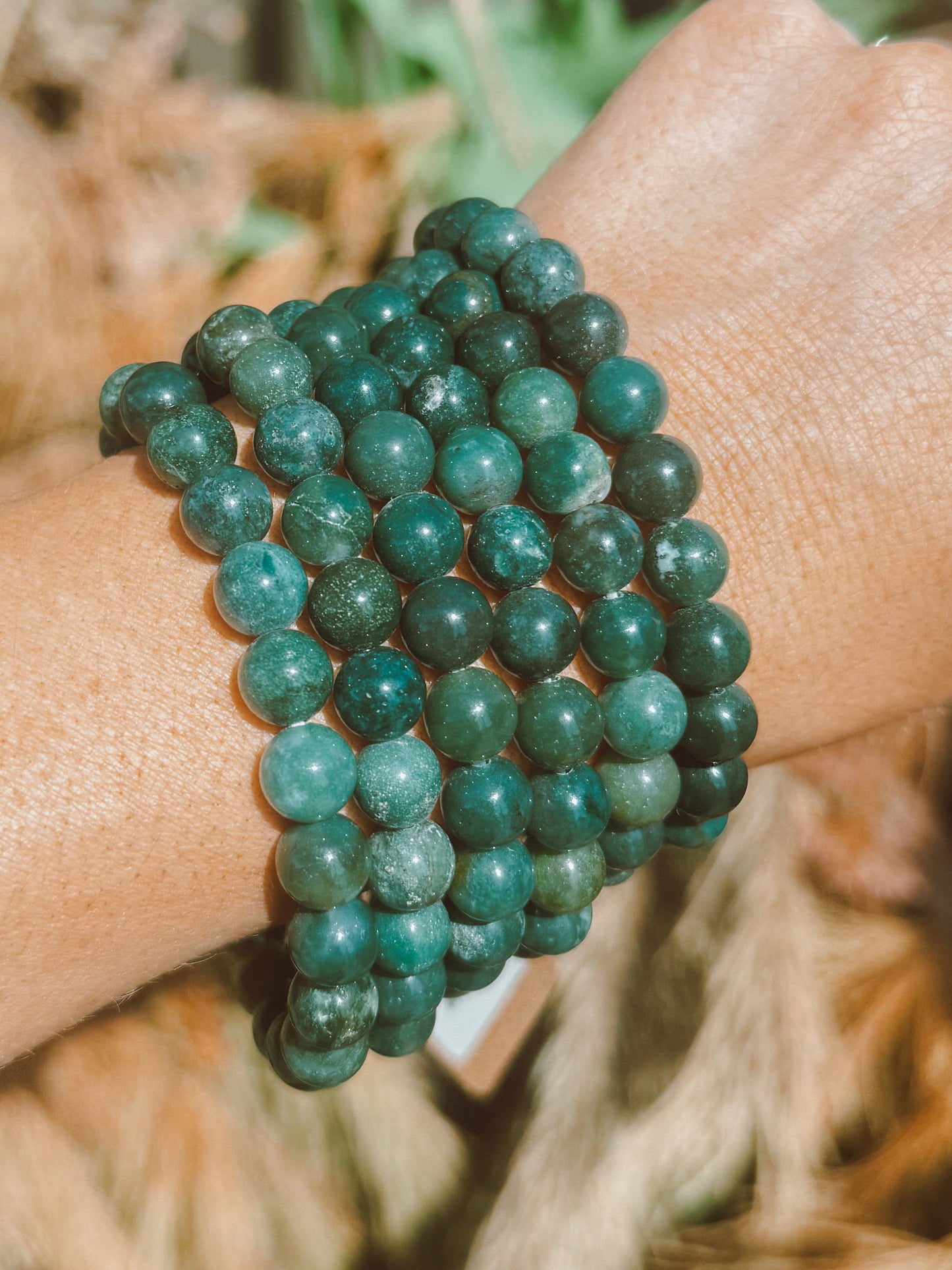 Moss Agate Stretch Bracelet – 8mm Bead