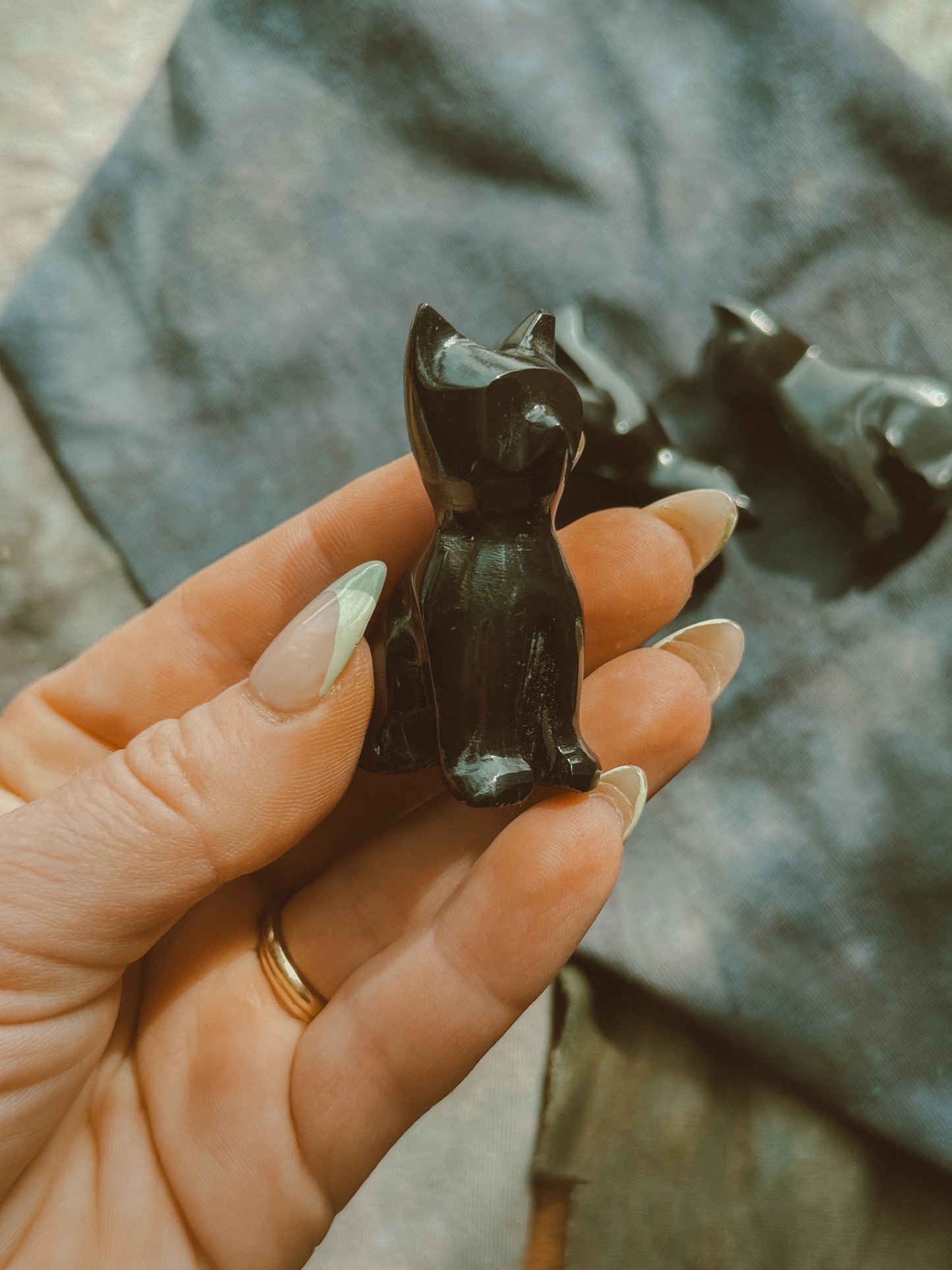 Black Cat Onyx stone carving