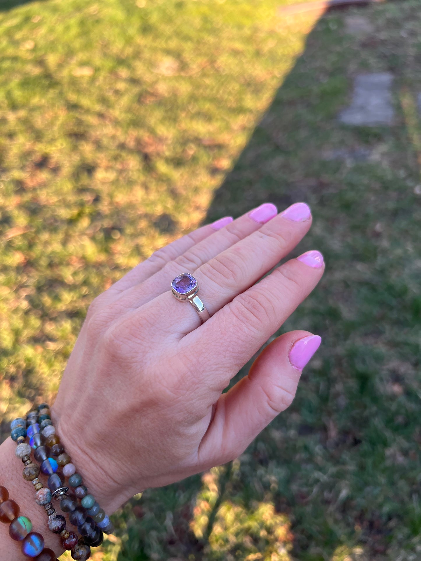Amethyst Faceted Sterling Silver Ring – Size 7
