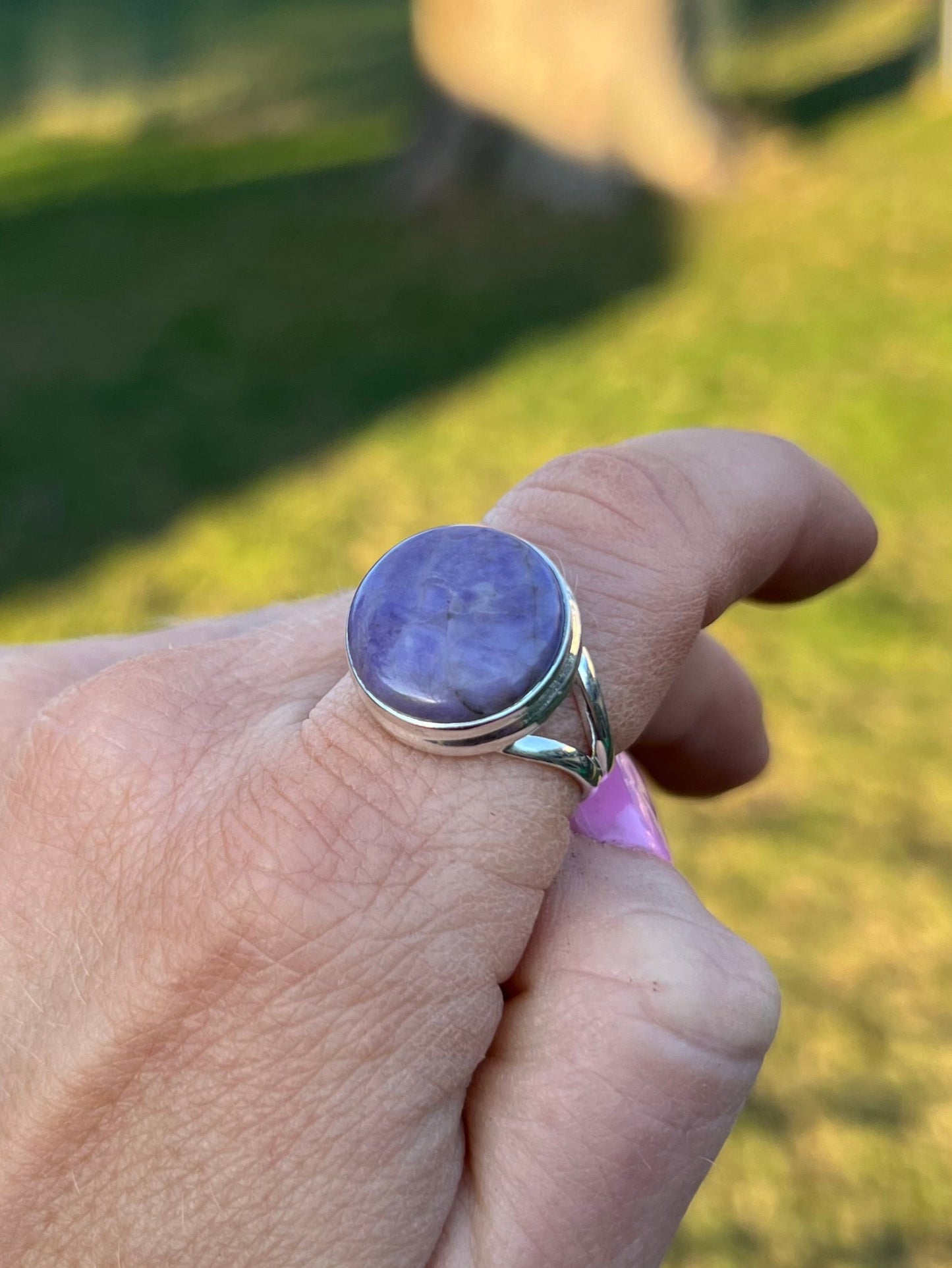 Purple Jade Sterling Silver Ring – Size 9