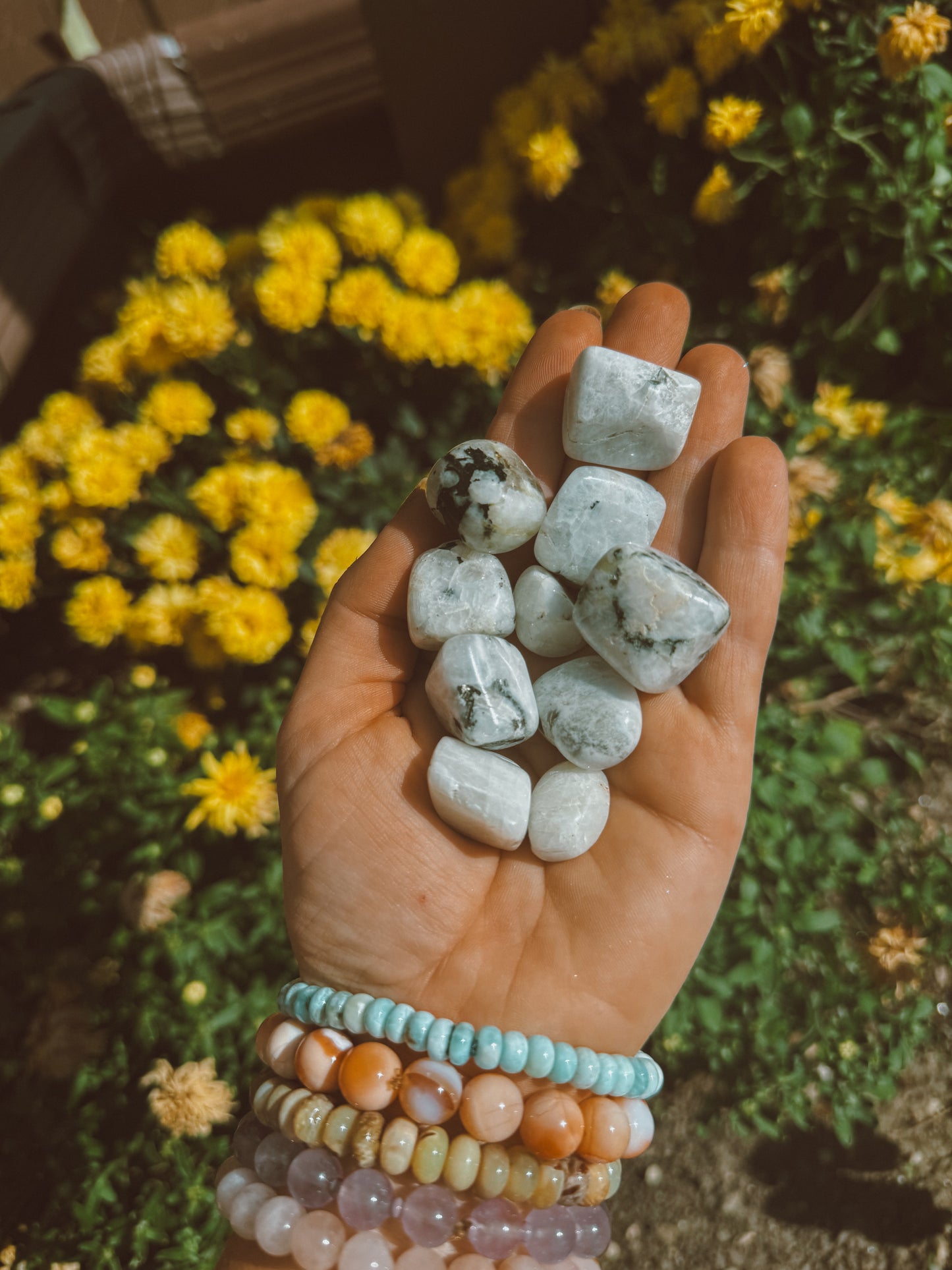 White Rainbow Moonstone Tumbled Stone