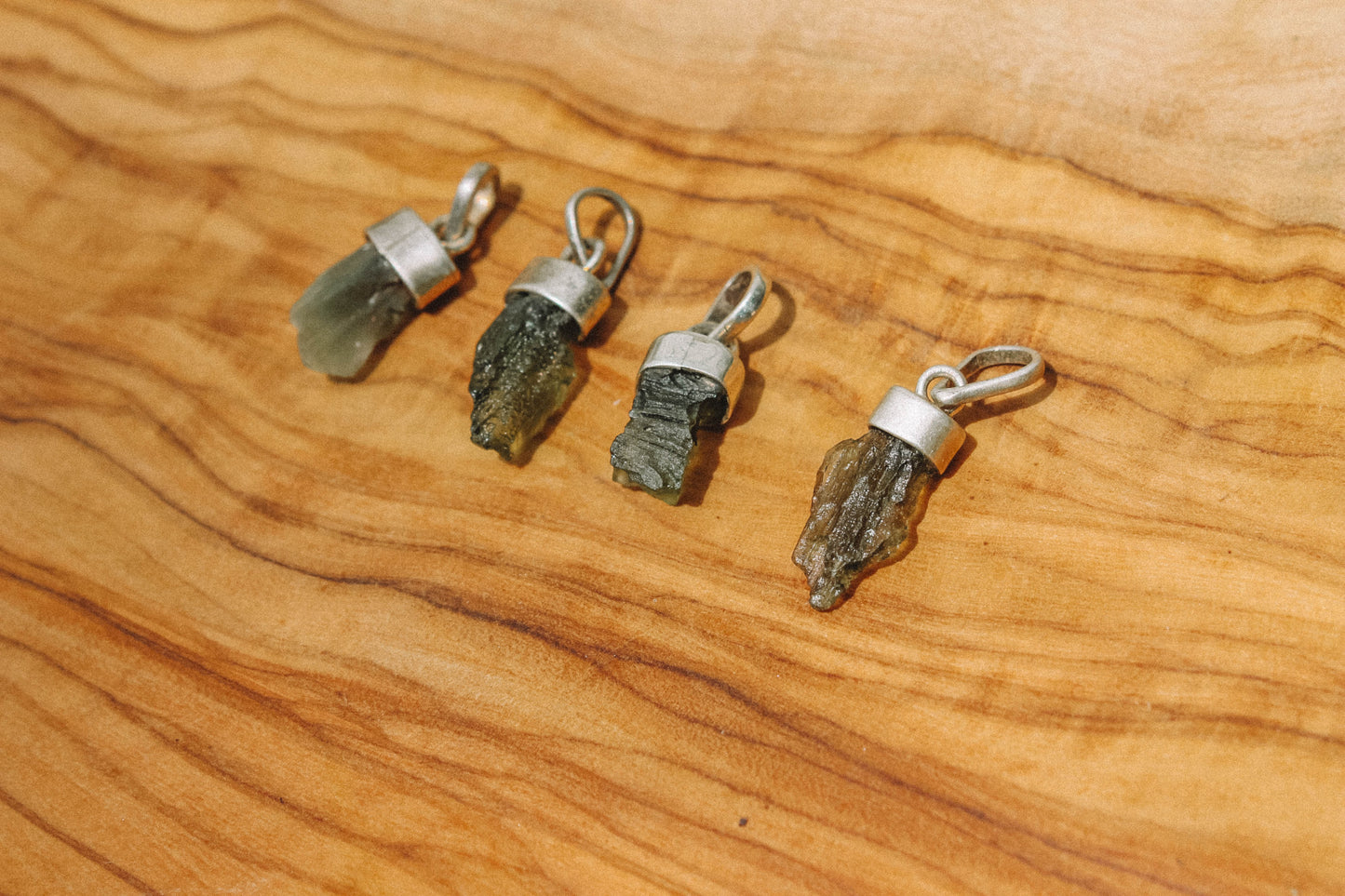 Raw Moldavite Pendant – Sterling Silver