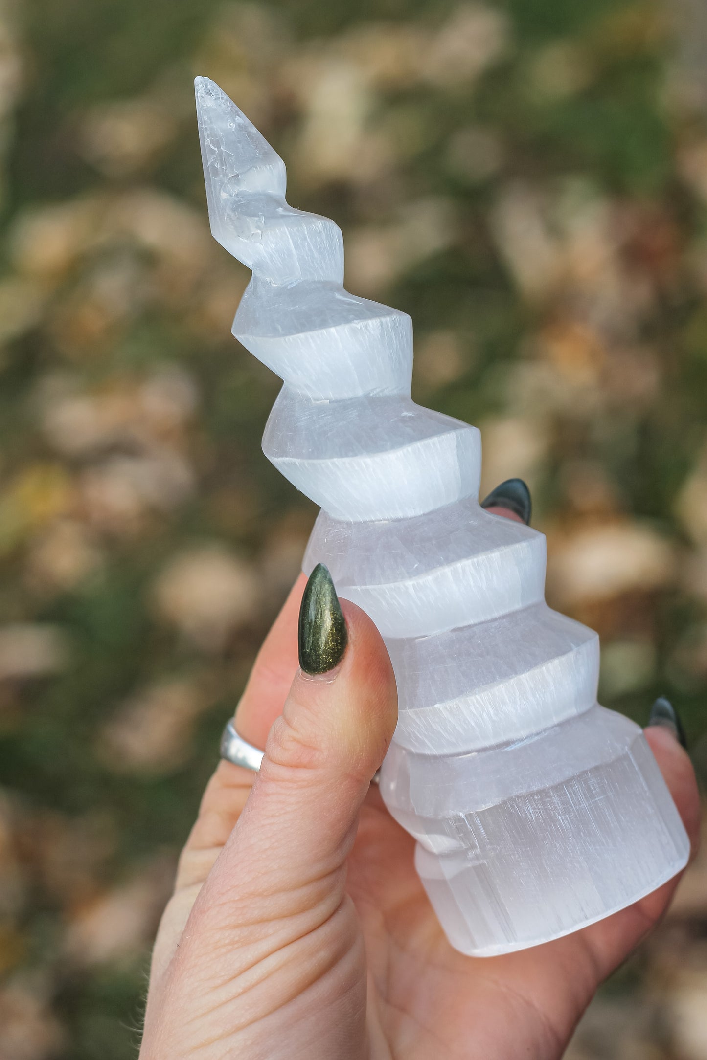 Unicorn Selenite spiral tower stone