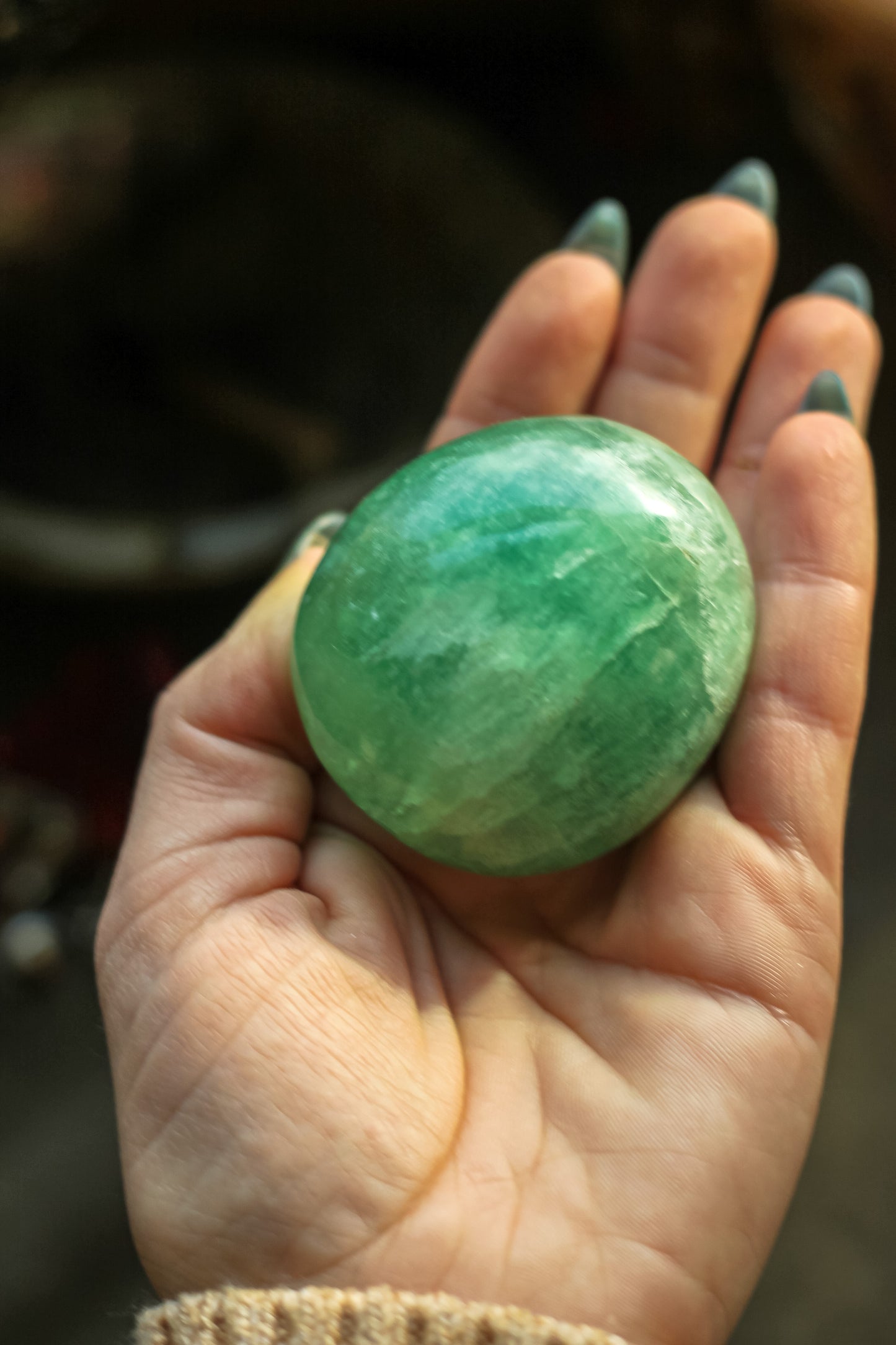 Green Fluorite Palm Stone
