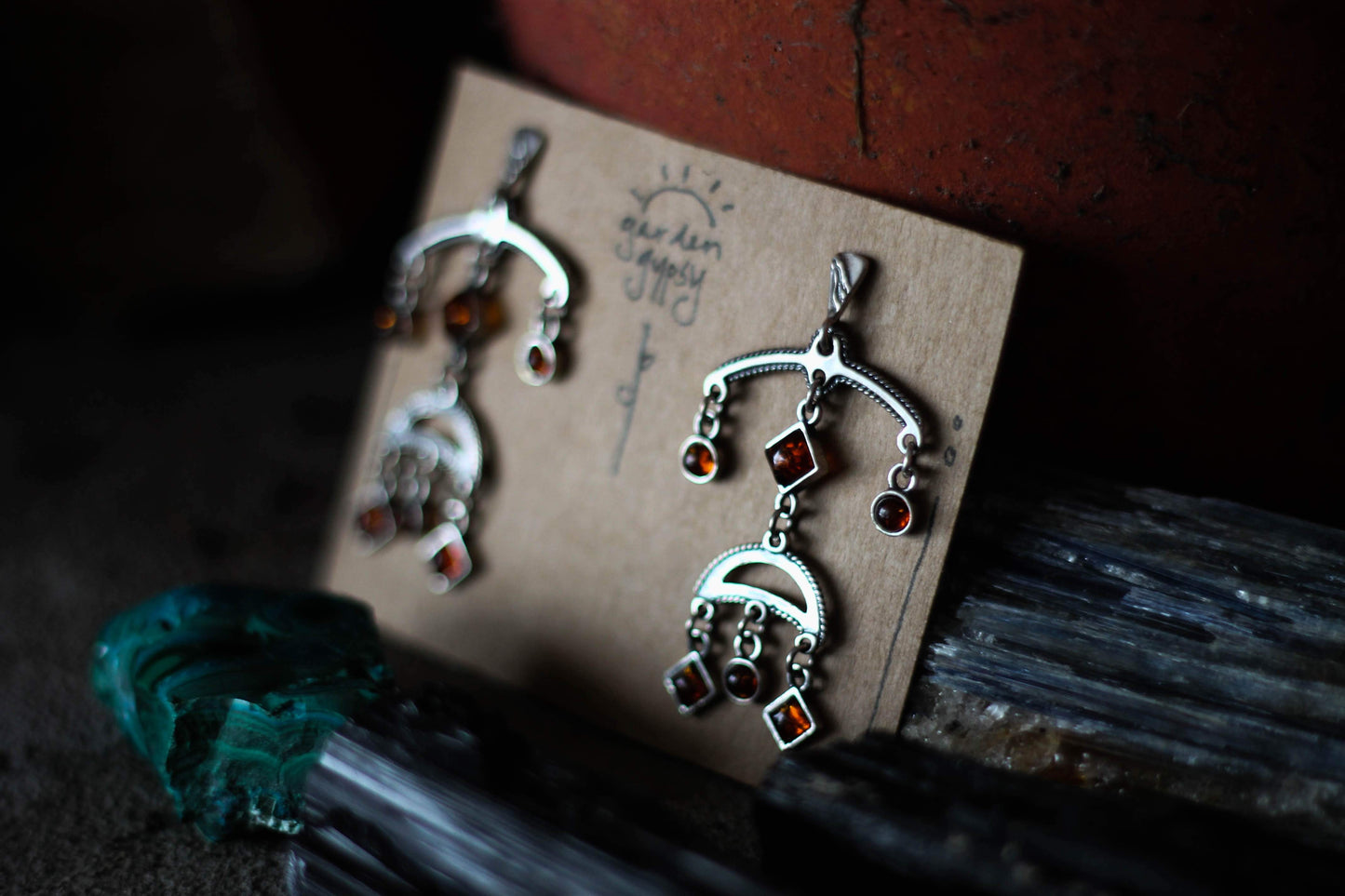 Amber Tribal Dancer Earrings – Sterling Silver