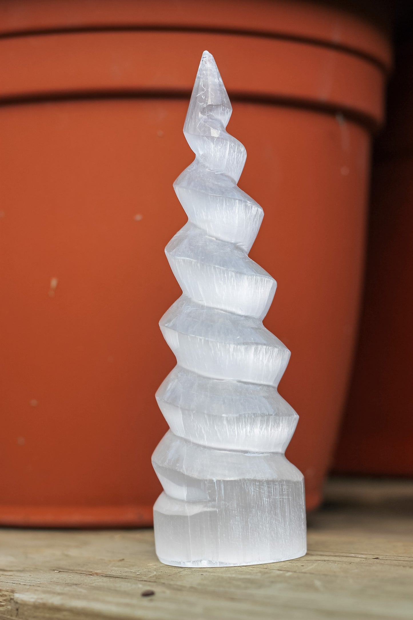 Unicorn Selenite spiral tower stone