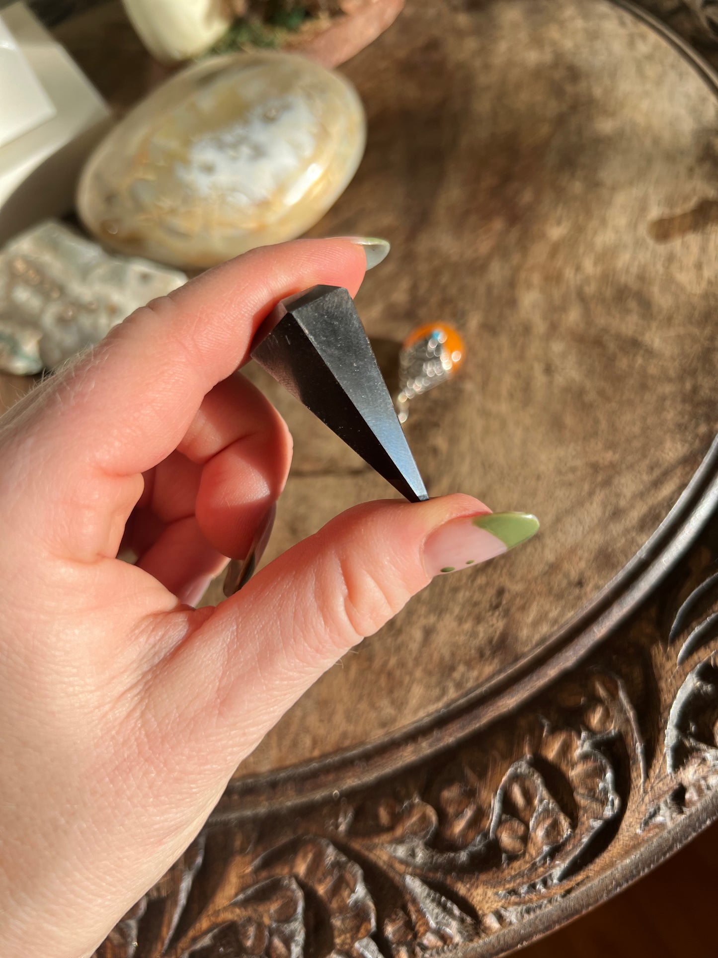 Hematite Amber Pendulum