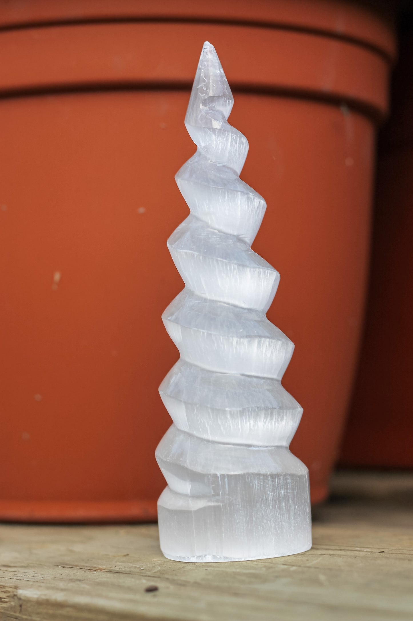 Unicorn Selenite spiral tower stone