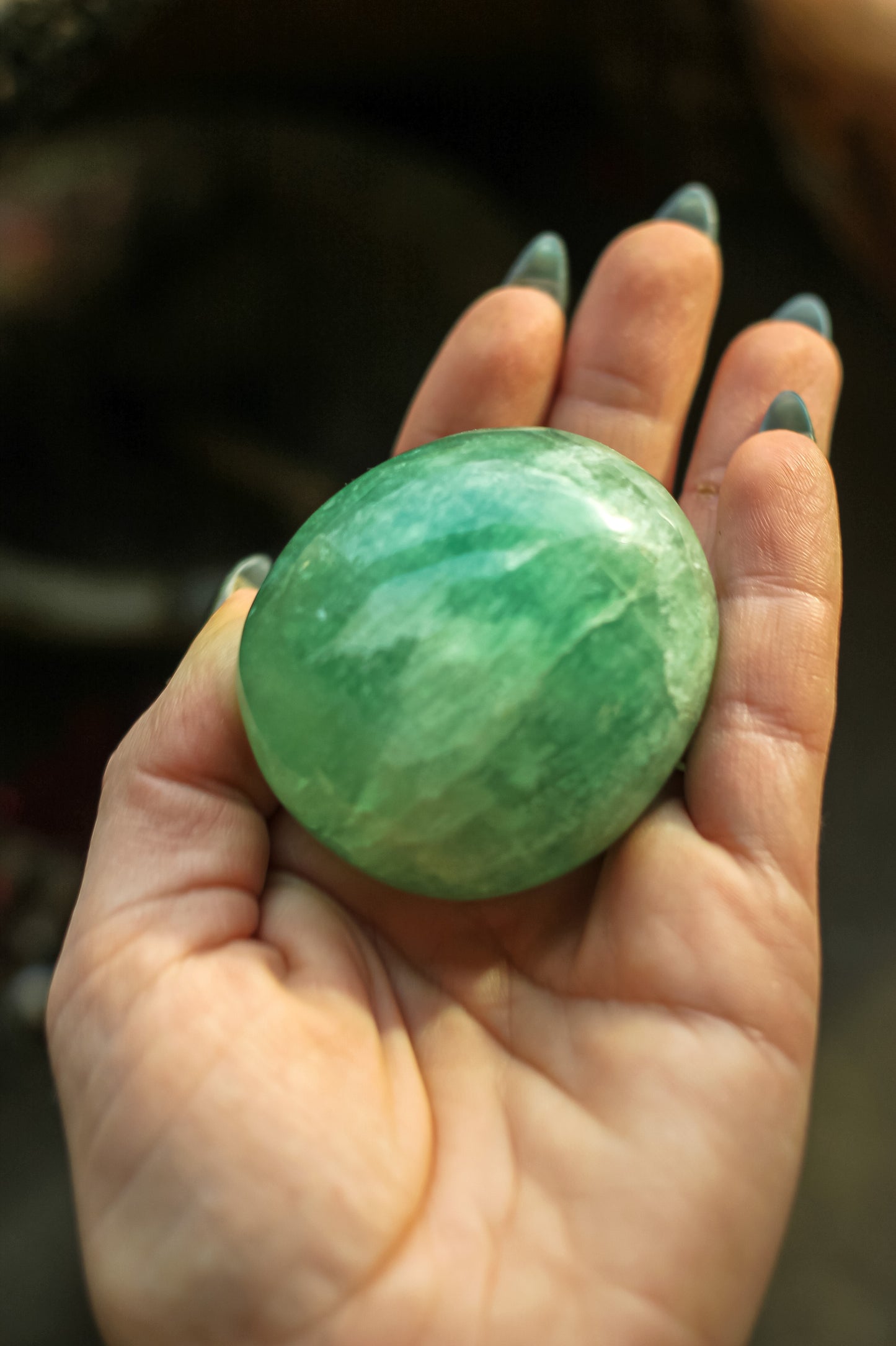 Green Fluorite Palm Stone